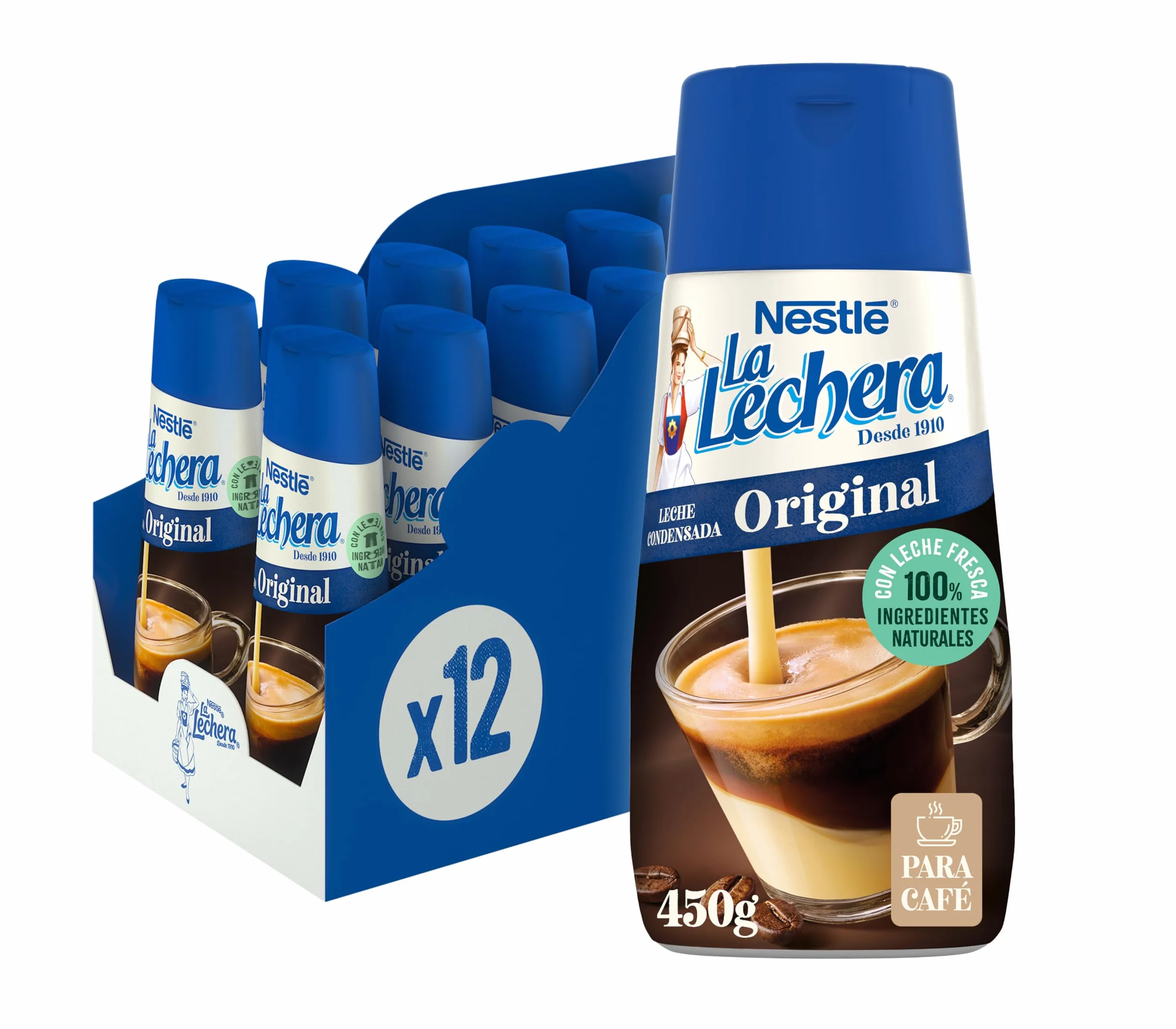 La Lechera Botella de leche condensada Sirve Fácil, 450 g, Paquete de 12
