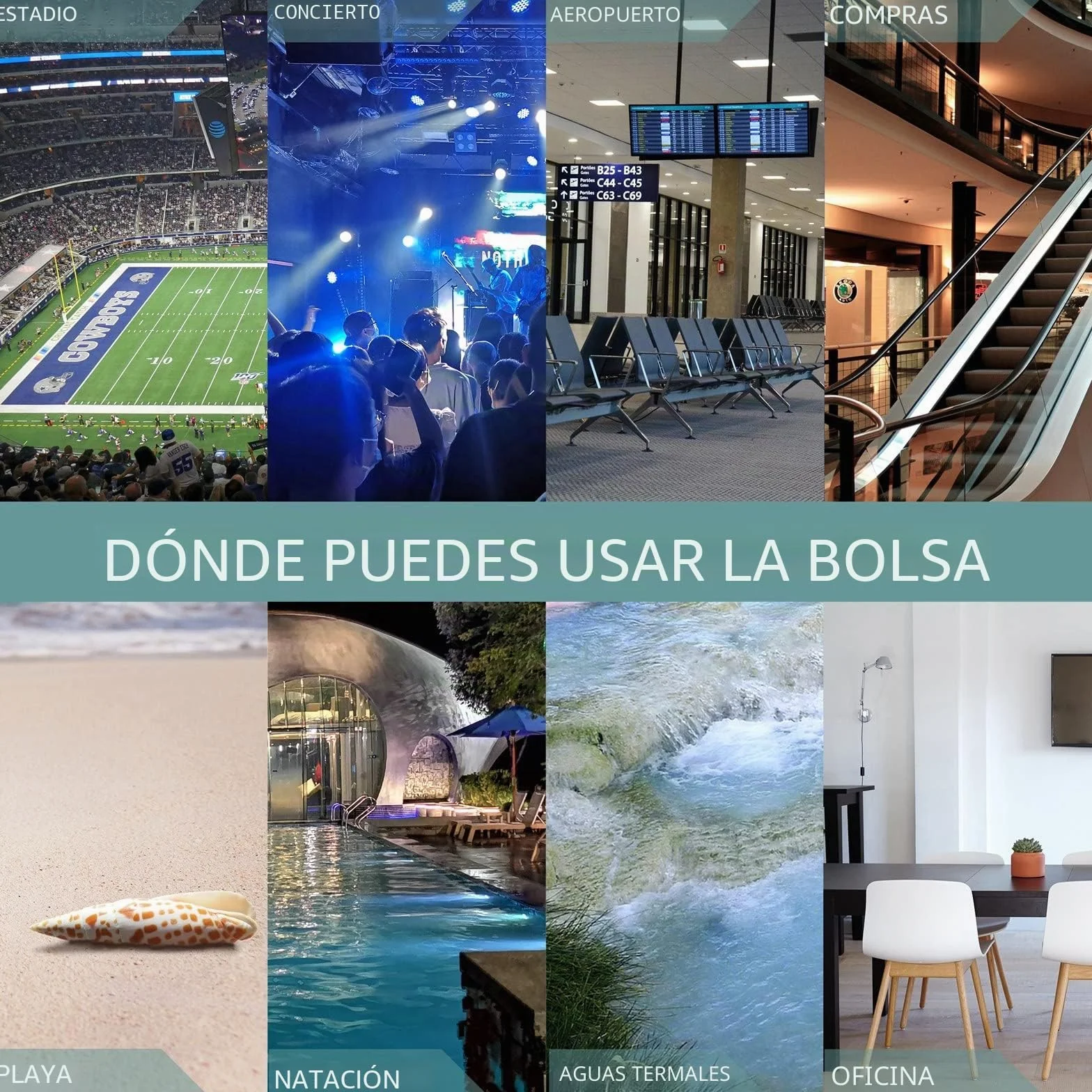 Bolsa cruzada transparente de PVC para estadio, bolso de hombro ajustable para deportes y viajes