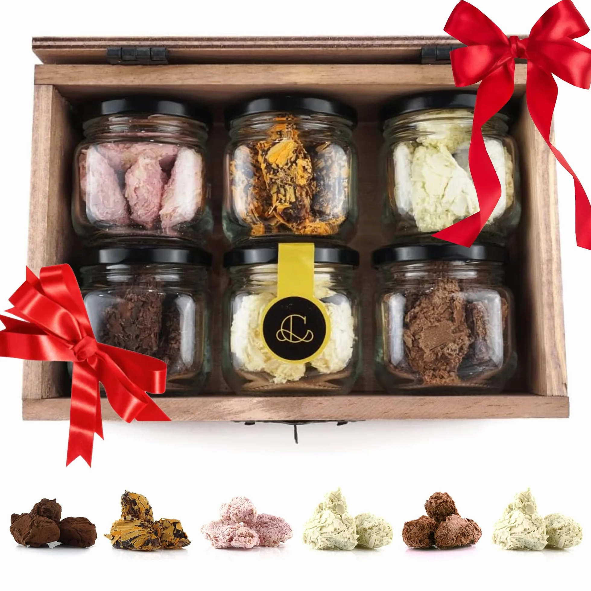 Caja de Chocolates para Regalar, 30 Trufas de Chocolate Belga, 5 de cada: Chocolate Blanco, Chocolate Negro, Chocolate con Leche, Mango, Fresa y Naranja, Rocas de Chocolate ideal caja regalo Chocolate