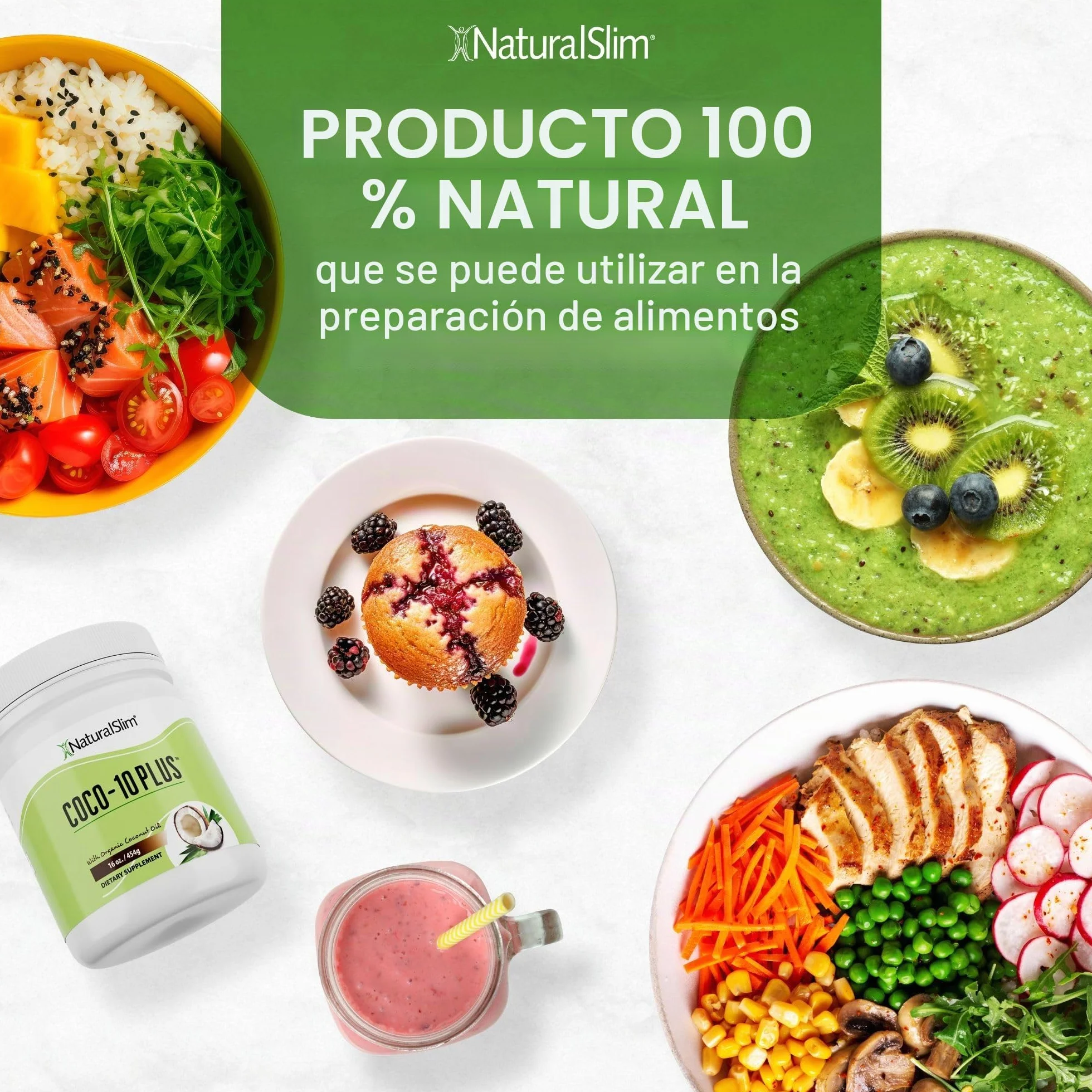 NaturalSlim Coco 10 Plus con CoQ10, Aceite de Coco Orgánico con MCT para hornear, mezclar o consumir directamente, Mejora la energía, el metabolismo y apoya el sistema inmunológico, 454g (Coco 10)