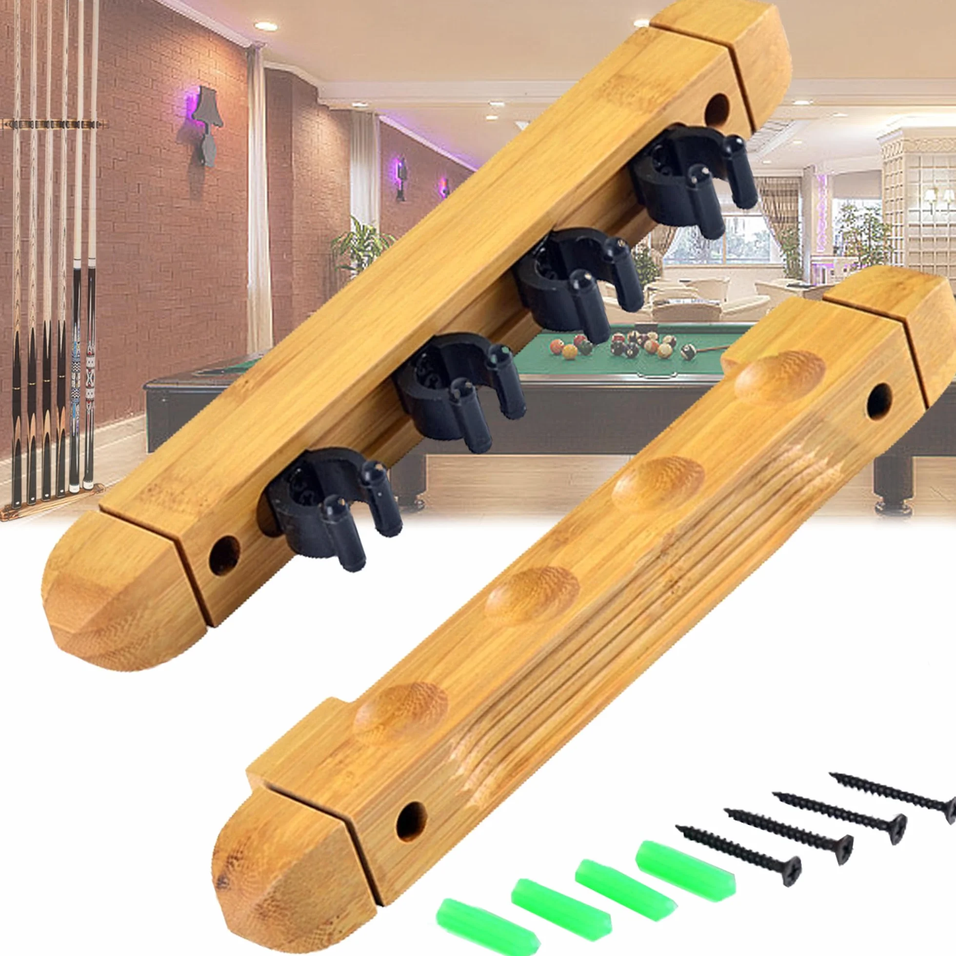 Soporte de Madera para Tacos de Billar, Colgante de Pared con 4 Agujeros, Accesorios para Mesa de Billar