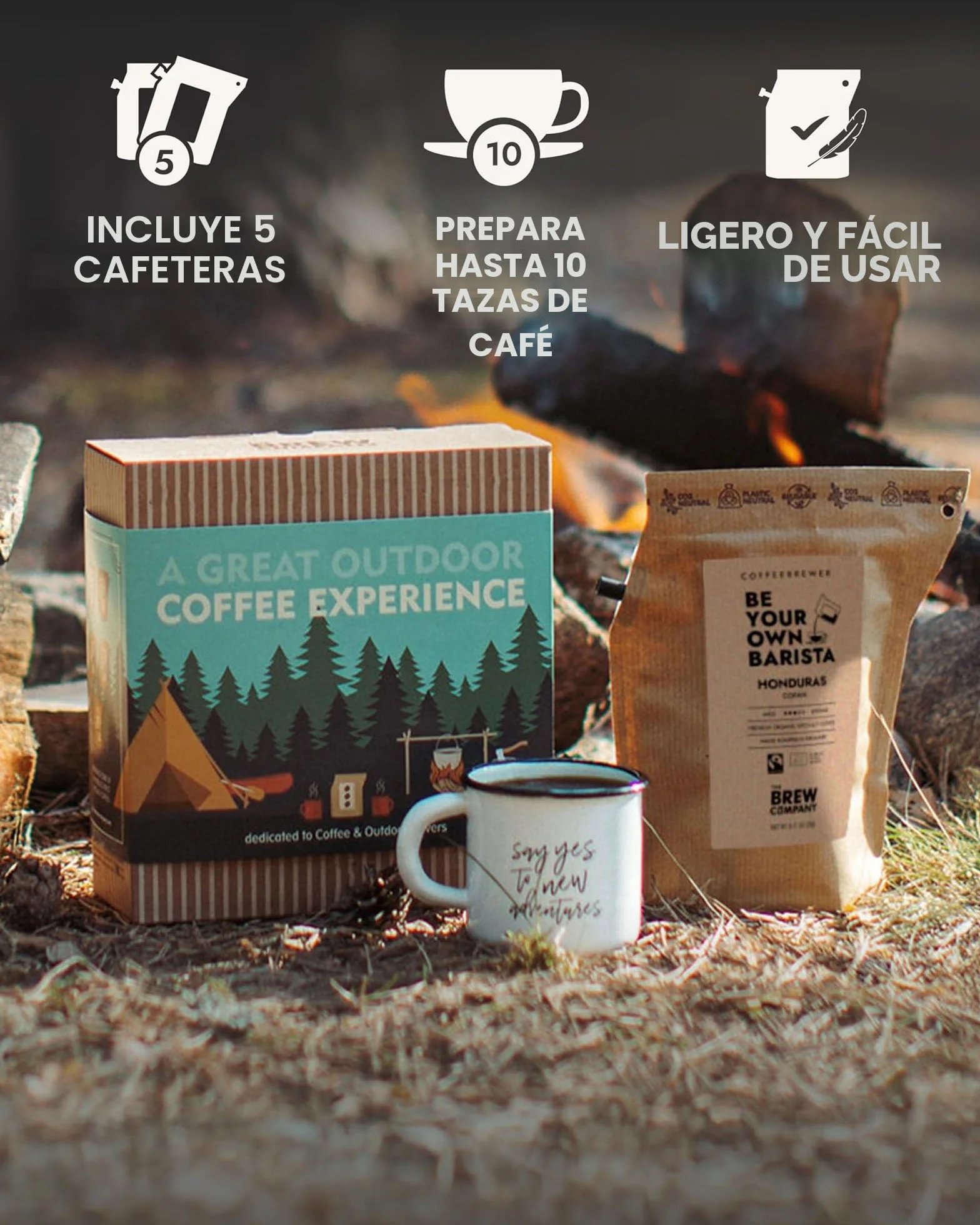 Caja de regalo de café gourmet al aire libre para hombres y mujeres, 5 cafés orgánicos y especiales de origen único del mundo en cerveceros innovadores, caja de muestra para los amantes de