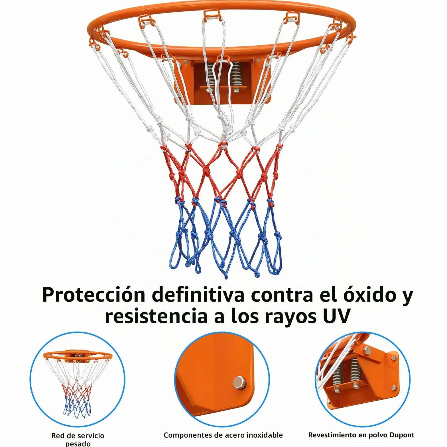 Portería de Baloncesto con Doble Resorte Sólido, Red para Todo Clima, Aro Montado en Pared, 18'