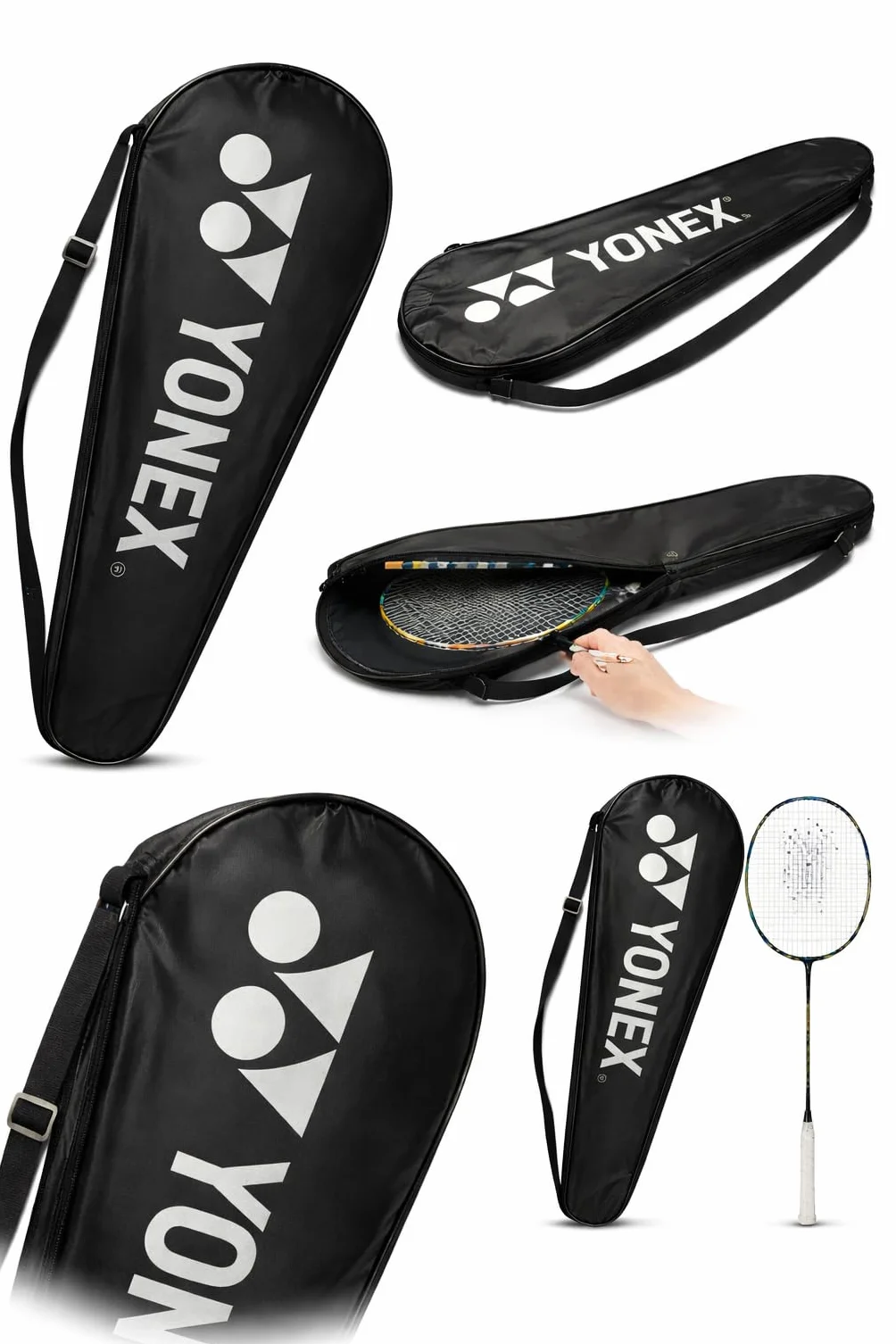 YONEX Torba na rakietę do badmintona, czarna, z regulowanym paskiem na ramię