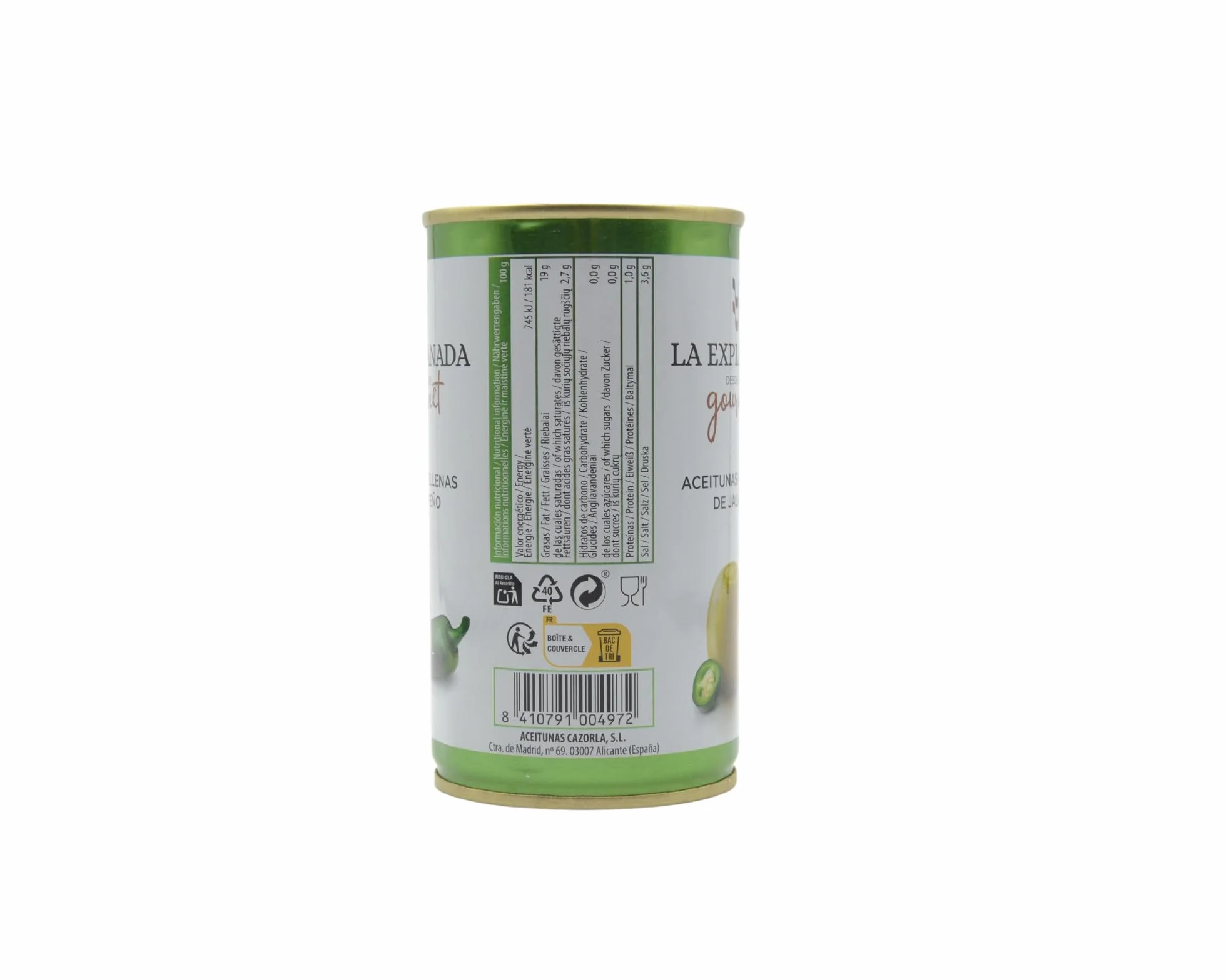 Aceitunas Rellenas de Jalapeño Pack 15 uds 2250g Picante Medio Origen Español