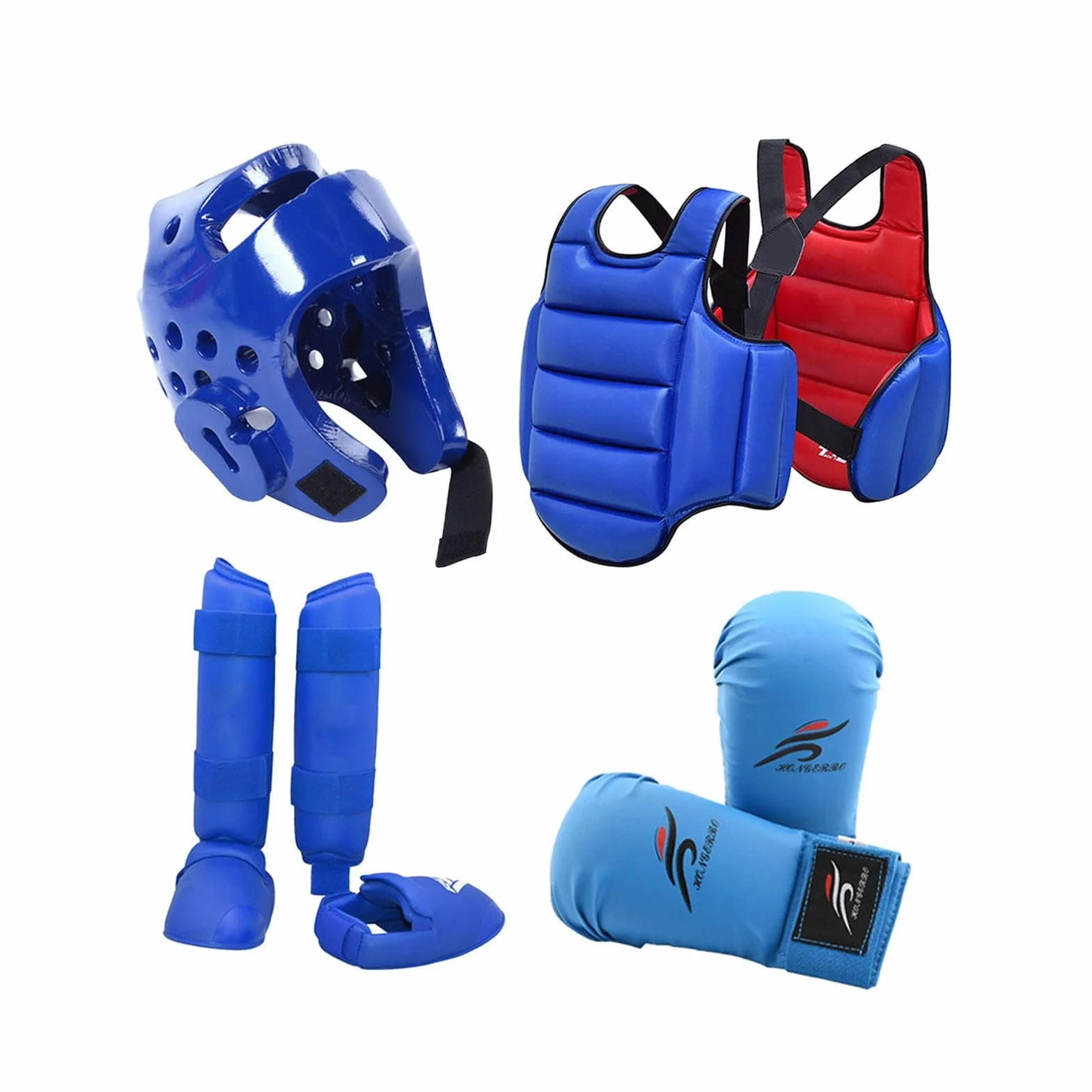 Karate Sparring Set Casco Boxeo Guantes Espinilleras Protector Corporal Entrenamiento Competición