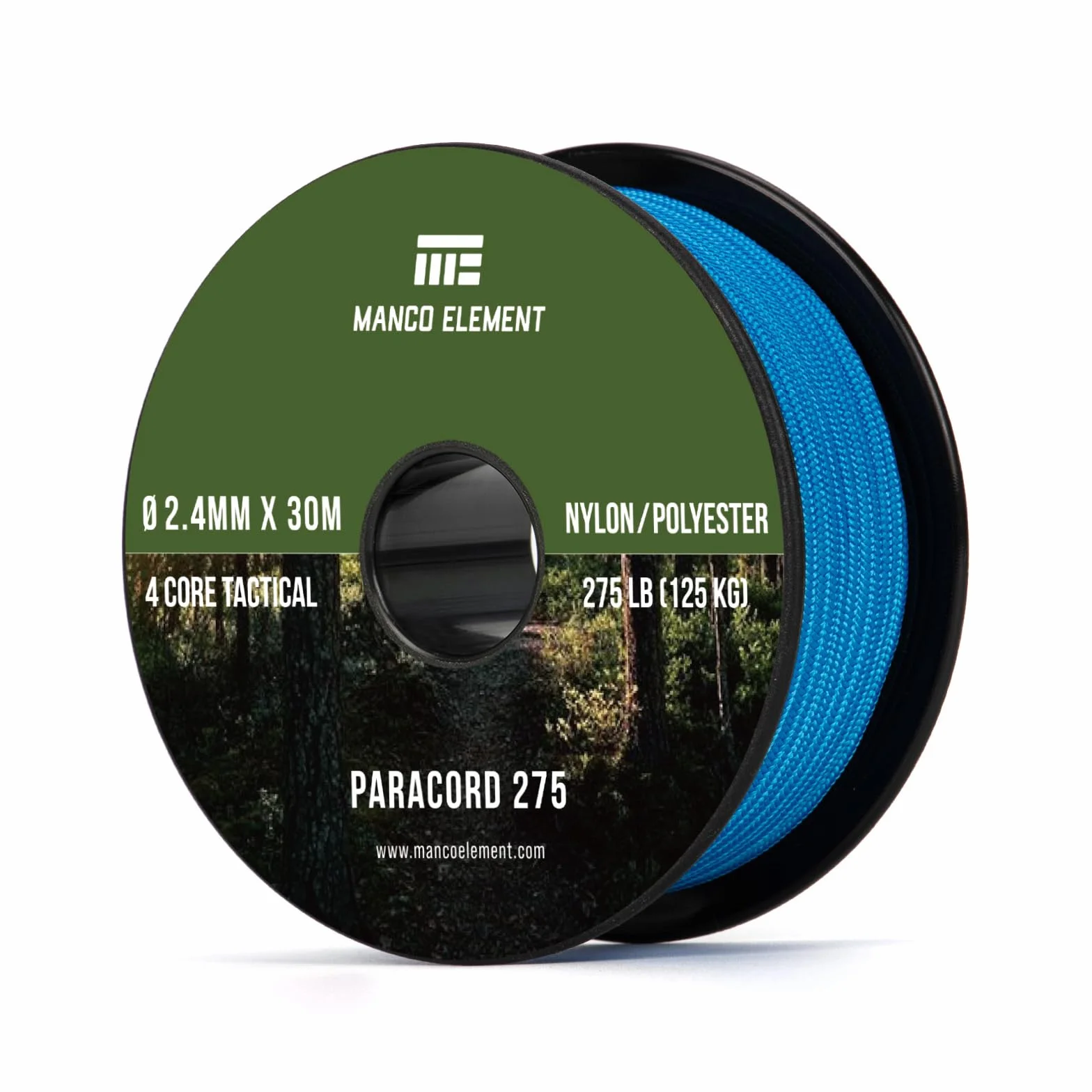 Cuerda Paracord 2,4mm x 30m 4 Hebras 275lbs Nylon Poliéster Resistencia UV Azul