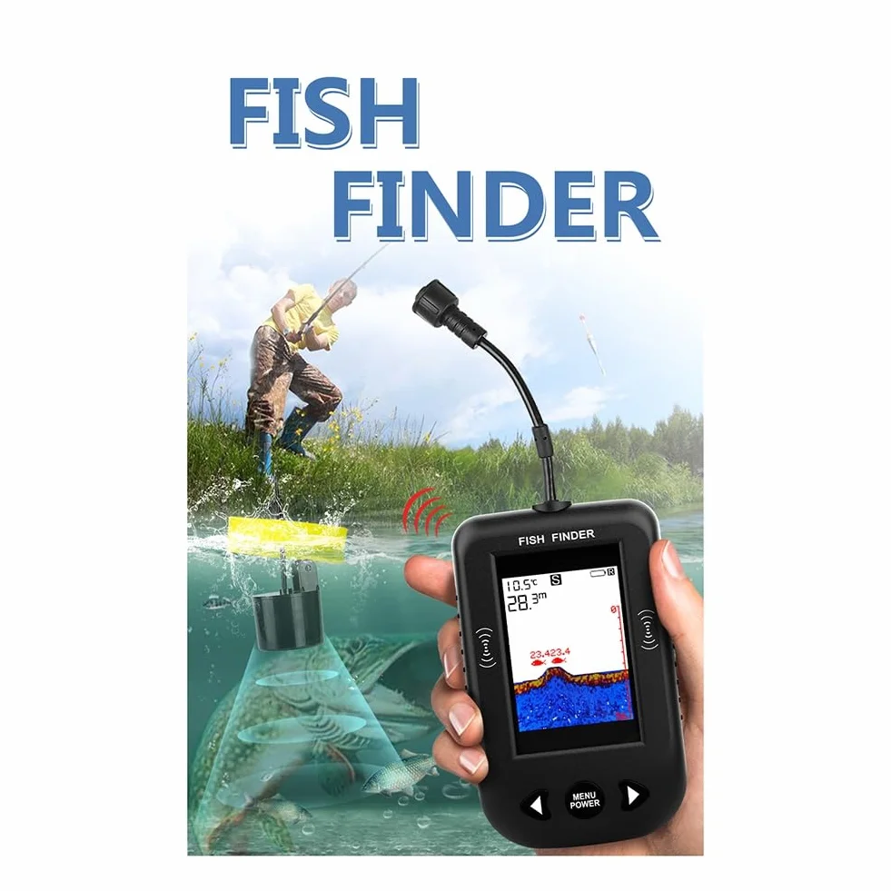 Buscador de Peces Portátil Sonda de Profundidad de Agua con Sensor Transductor Negro