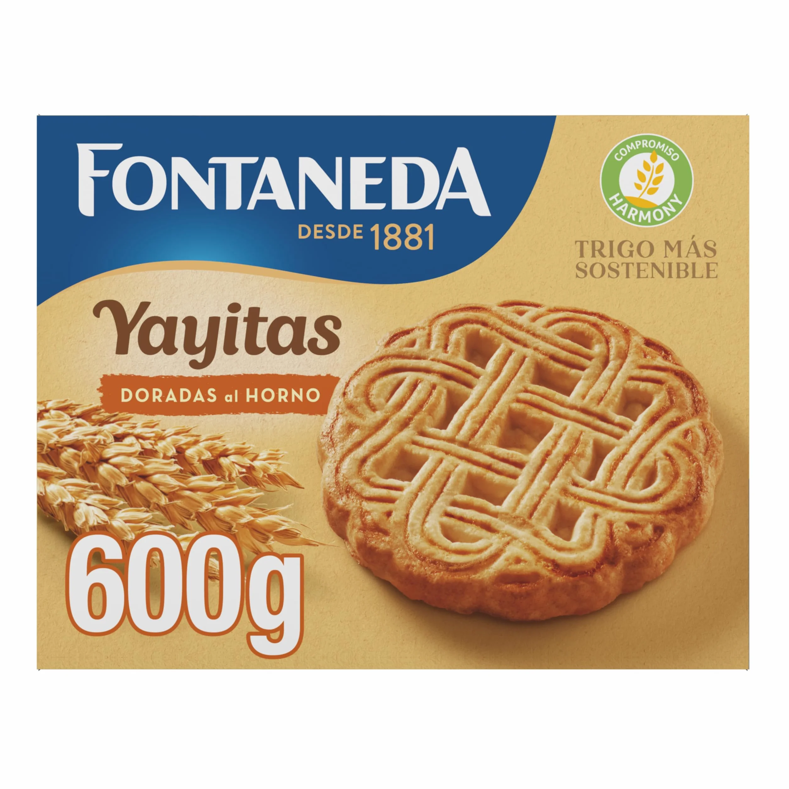 Fontaneda Yayitas Galletas Doradas al Horno, 72% de Cereales, Fuente de Fibra, 600 g