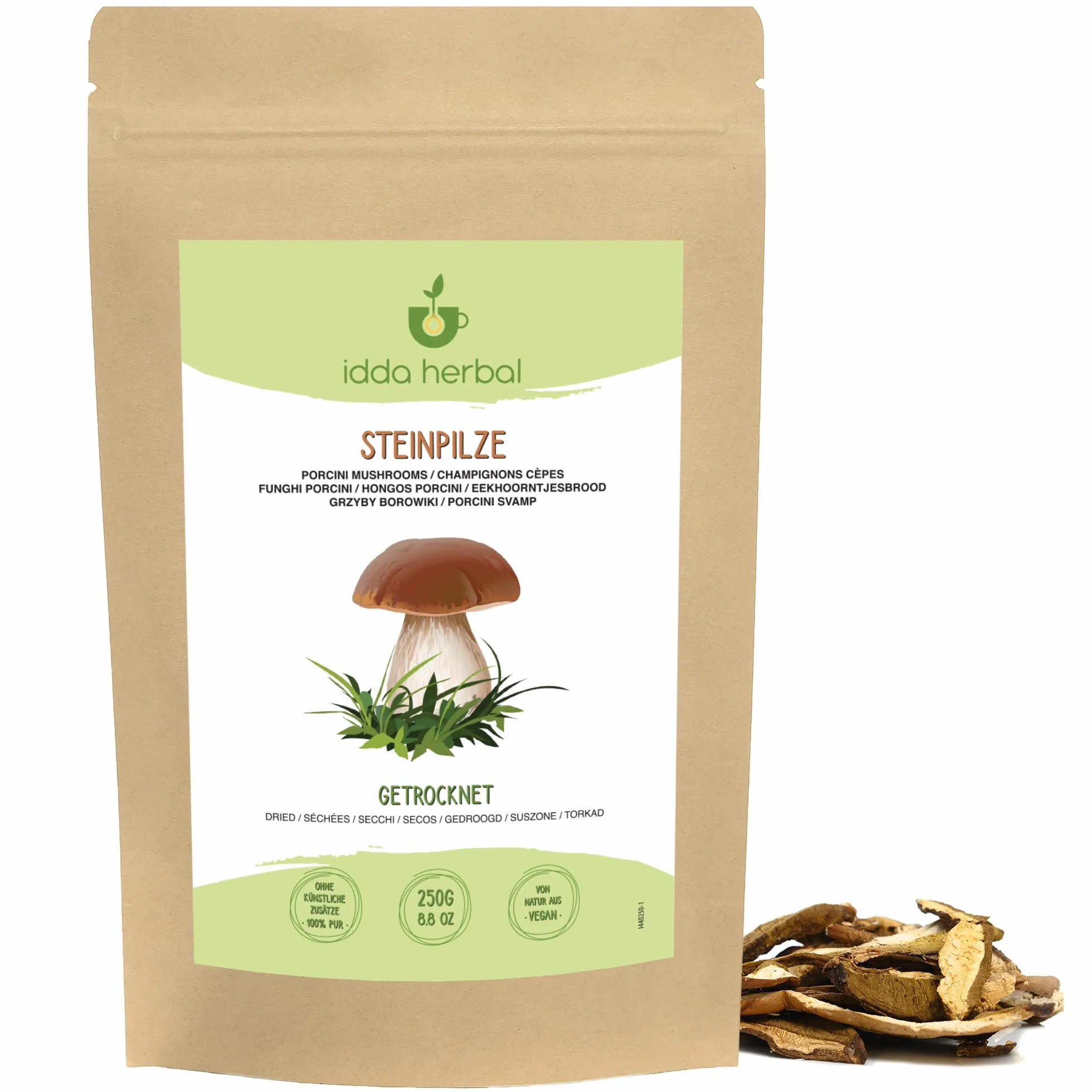 IDDA Herbal Hongos Porcini Secos 250g, Boletus Edilus, Setas Deshidratadas, Champiñones Secos