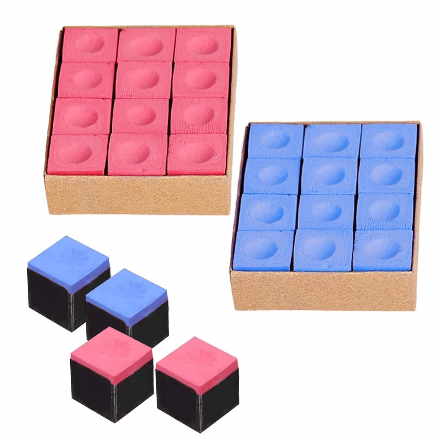 Tiza Billar 24 Piezas Tizas para Tacos de Billar Profesional Set Azul/Rojo