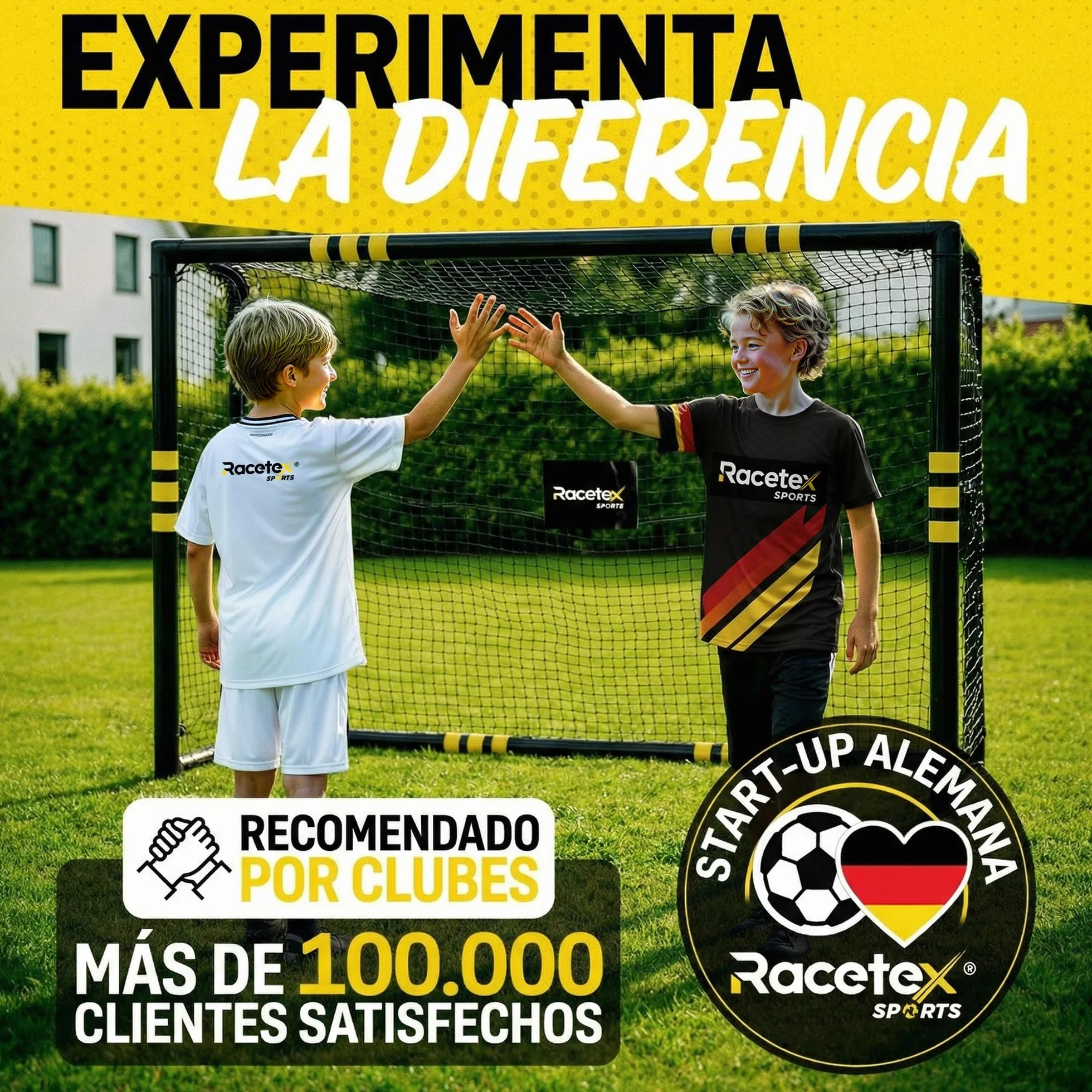 Portería de Fútbol Grande para Niños Racetex con Recubrimiento Anticorrosivo e Incluye Anclajes
