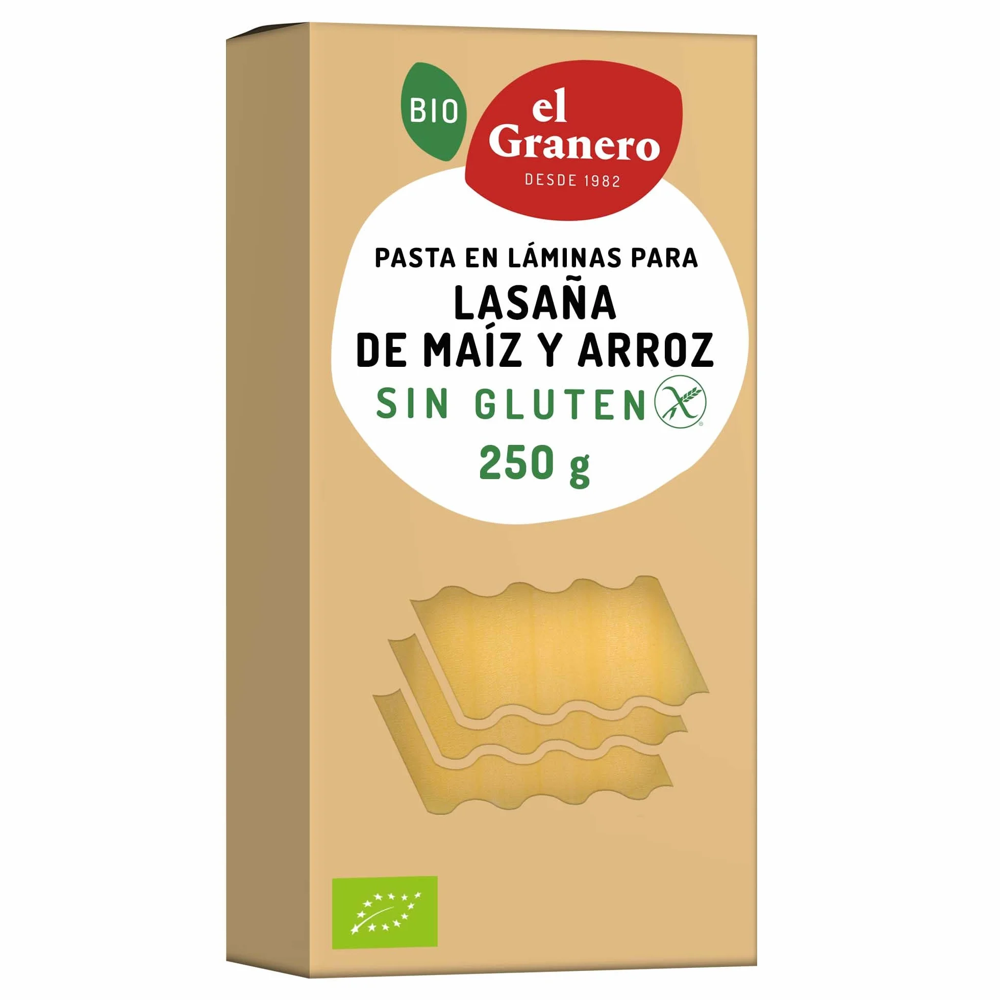 El Granero Integral - Láminas para Lasaña Sin Gluten BIO - 250 g - Alto Contenido en Proteínas, Vitaminas, Minerales y Fibra - Aptas para Veganos y Celíacos