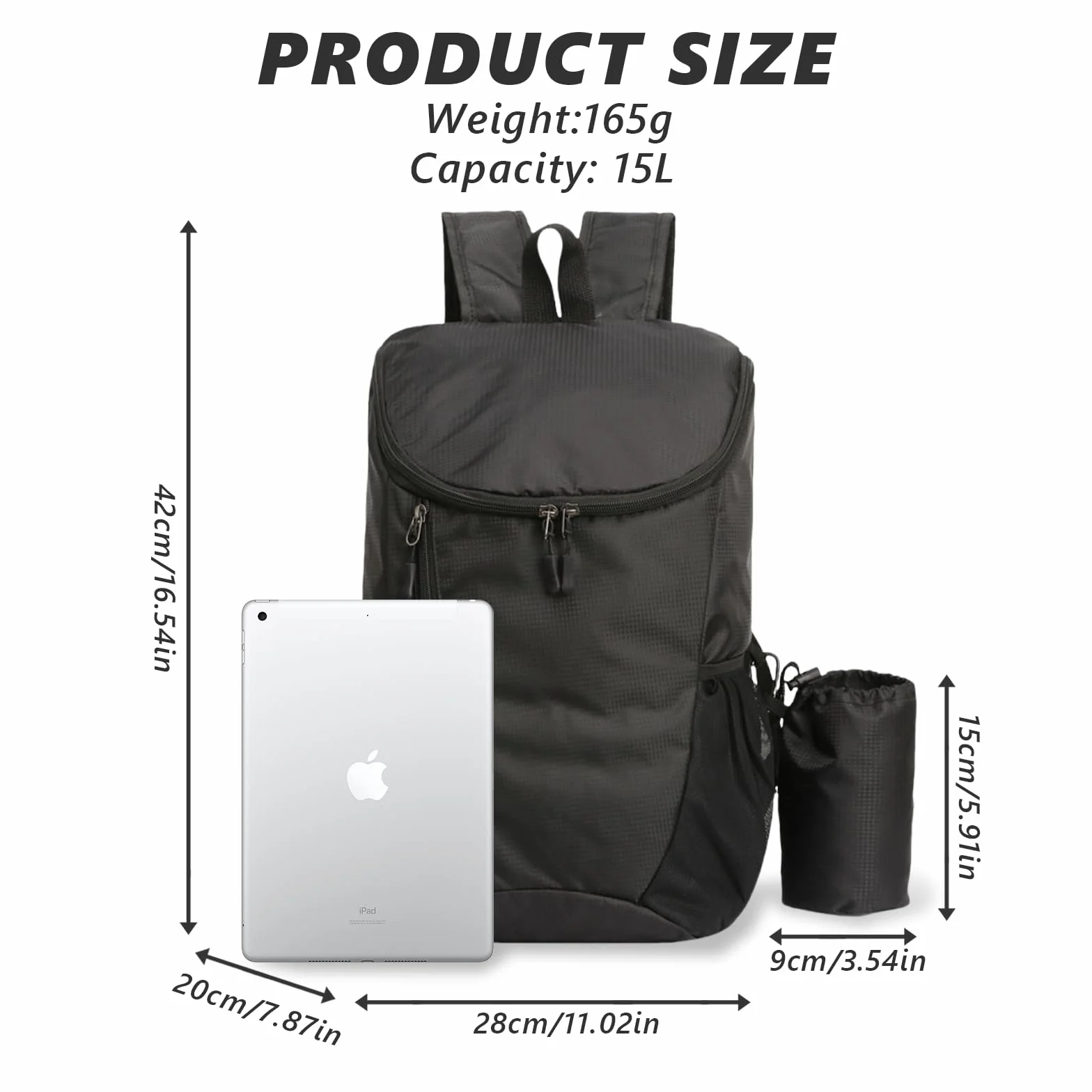 flintronic Mochila Plegable Ultraligera de Senderismo Impermeable, Trekking Viaje Campamento Negro