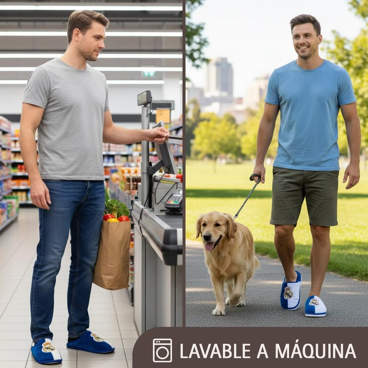 MARPEN Slippers Real Madrid CF Oficiales Temporada 24/25 Hombre Mujer Ligeras Invierno Azul Blanco Talla 42
