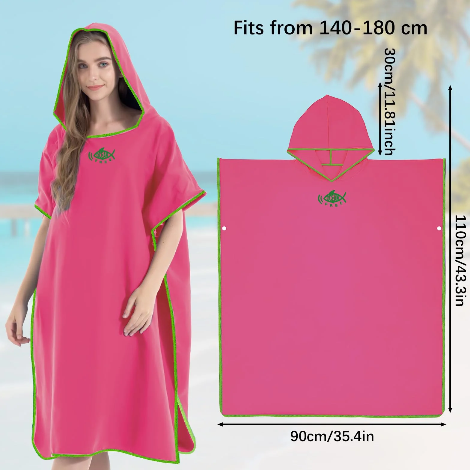 Poncho Toalla Adulto Hombre Mujer de Microfibra Extra Largo Secado Rápido Ligero Tamaño Universal para Natación Playa