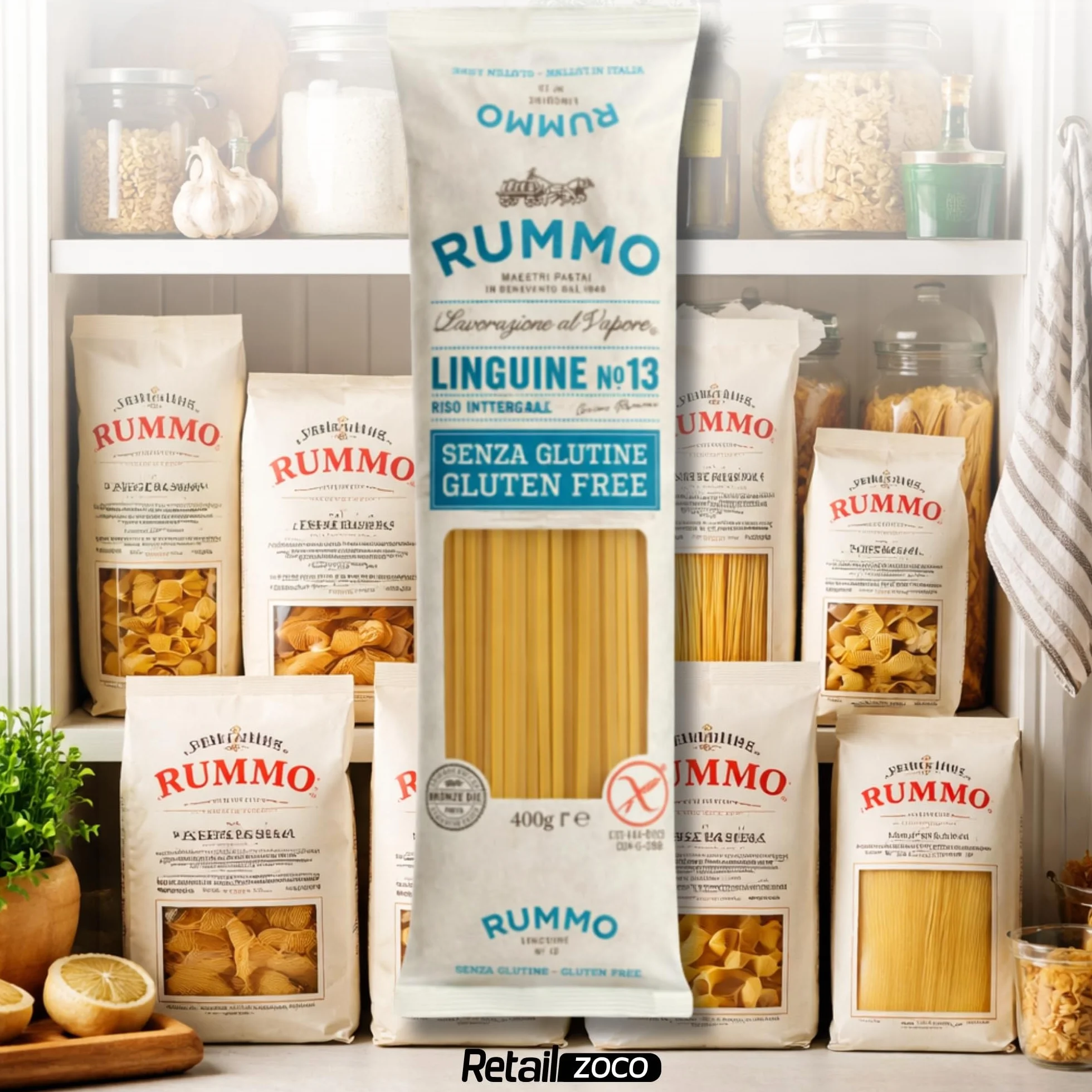 Linguine Rummo Nº13, Pasta Italiana, Pasta sin gluten, Pasta alimenticia con harina de arroz integral y maíz, Sin gluten, Elaboración lenta, 3 Paquete de 400 gr