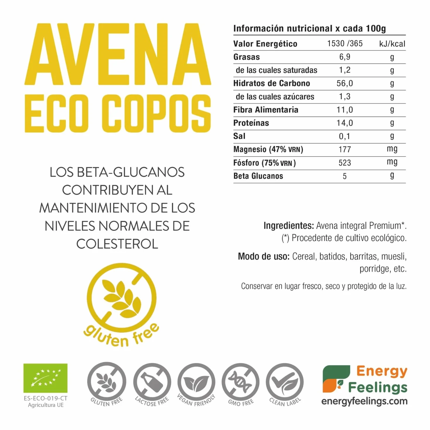 Copos de Avena ECO sin gluten Energy Feelings 500 g