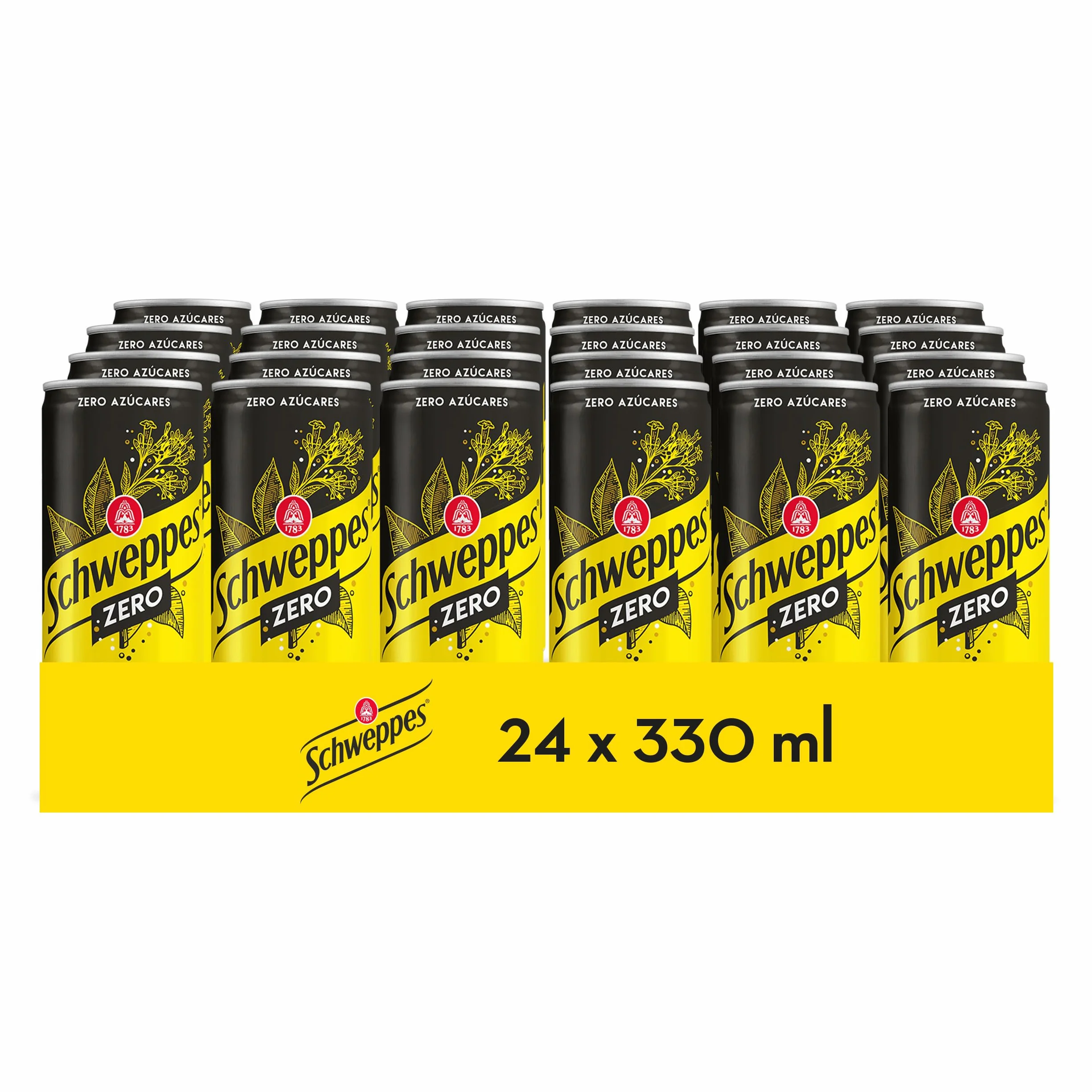 Schweppes Tónica Zero, Bebida Refrescante Sin Azúcar ni Calorías - Lata, Pack 24 x 33 cl