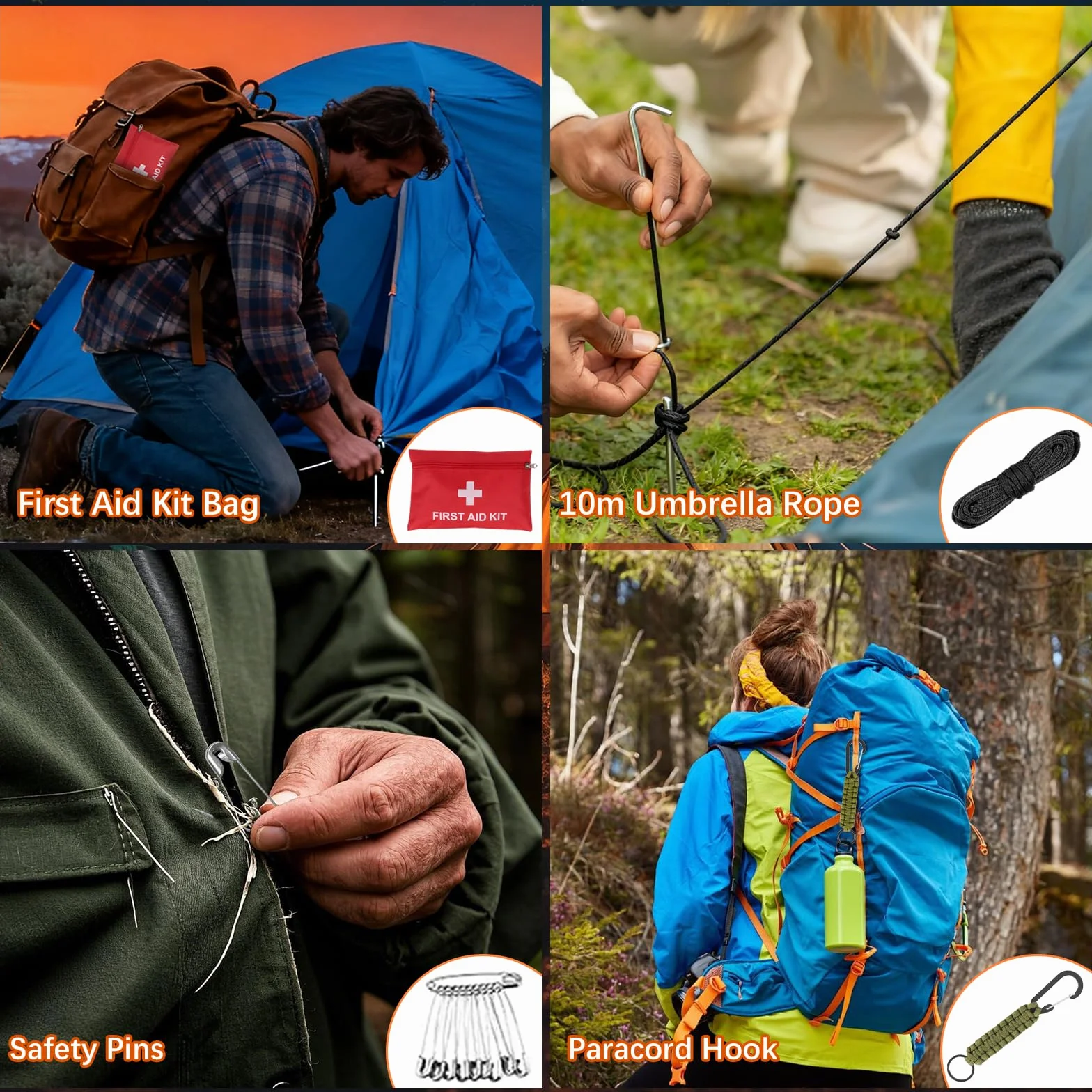Kit de Supervivencia de Emergencia 69 Piezas 30 en 1 Linterna Táctica Brújula Herramientas Multifunción para Camping