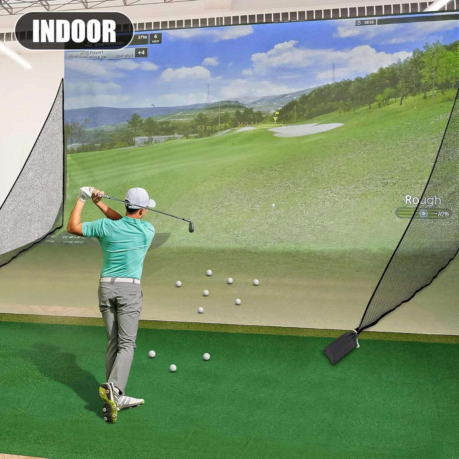 Red de práctica de golf triangular lateral con sacos