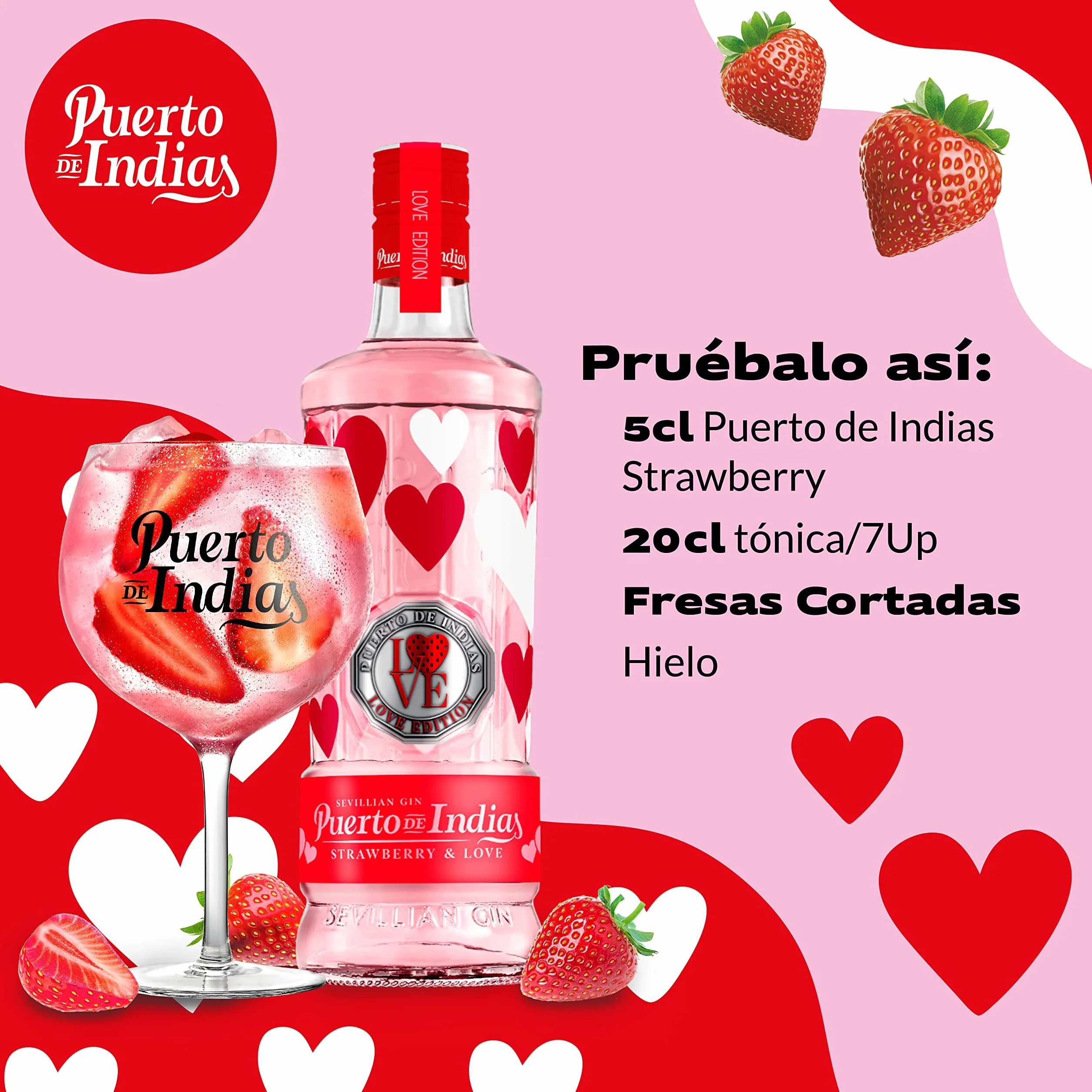 Puerto de Indias – Love Edition – Ginebra de Fresa Premium – Strawberry Premium Gin – 70 cl – 37.5º