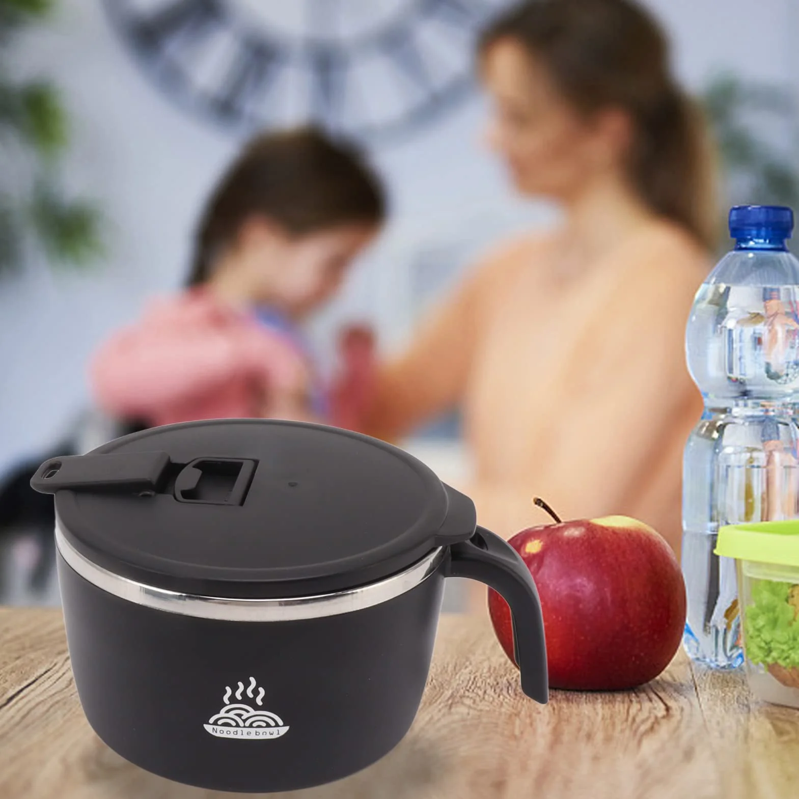 gernie Tazón de Fideos Instantáneos, Tazón de Ramen Instantáneo de Acero Inoxidable de 900 Ml con Tapa y Soporte para Teléfono Tazón de Sopa de Fideos Instantáneos, Cocina de Fideos