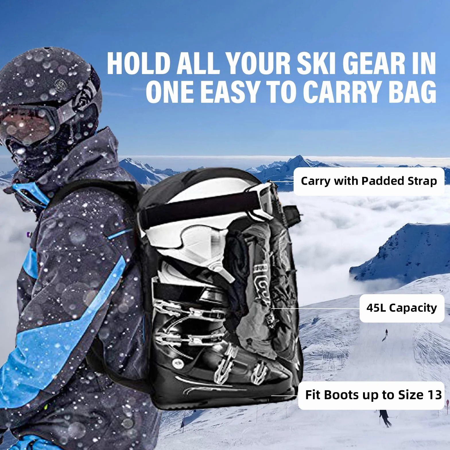 AUMTISC Bolsas de esquí Mochila para Botas de esquí Ligeras Equipaje Durable