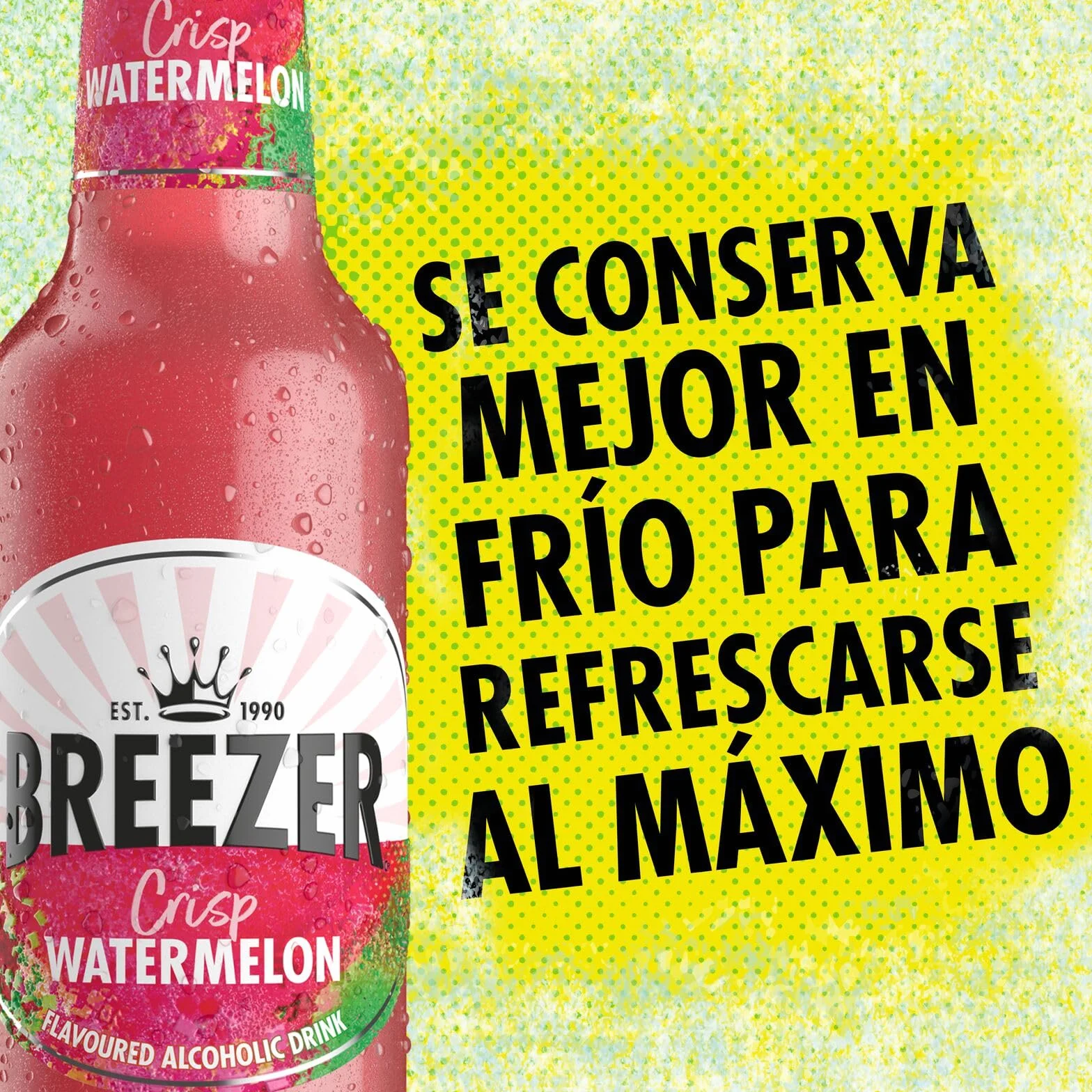 BREEZER Crisp Watermelon Bebidas Alcohólicas con Sabor a Sandía, 4% Vol., 27,5 cl / 275 ml (Pack de 24), Alcohol Premezclado Listo para Beber