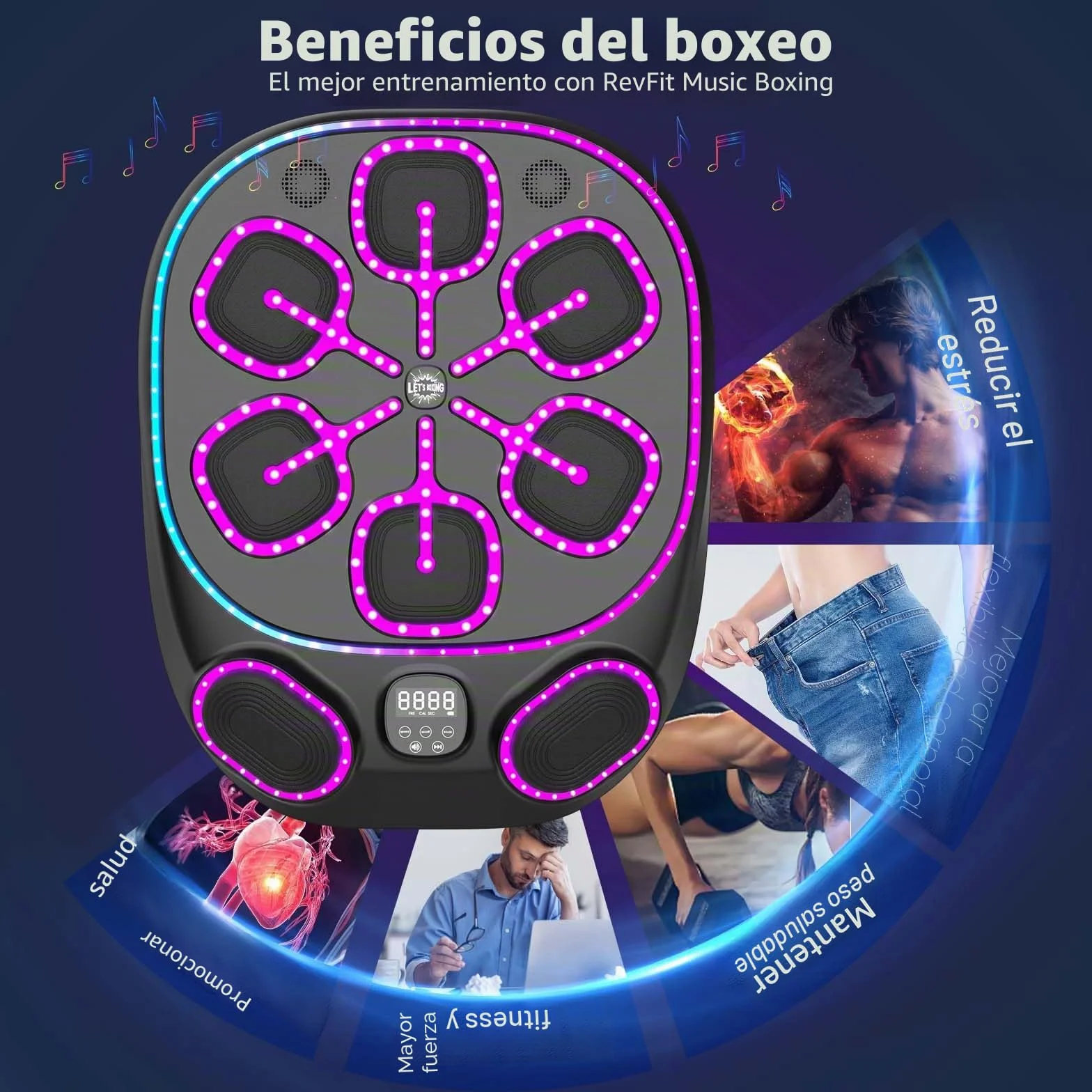 Máquina de Boxeo Musical con Luces LED Bluetooth 9 Modos de Velocidad para Niños y Adultos