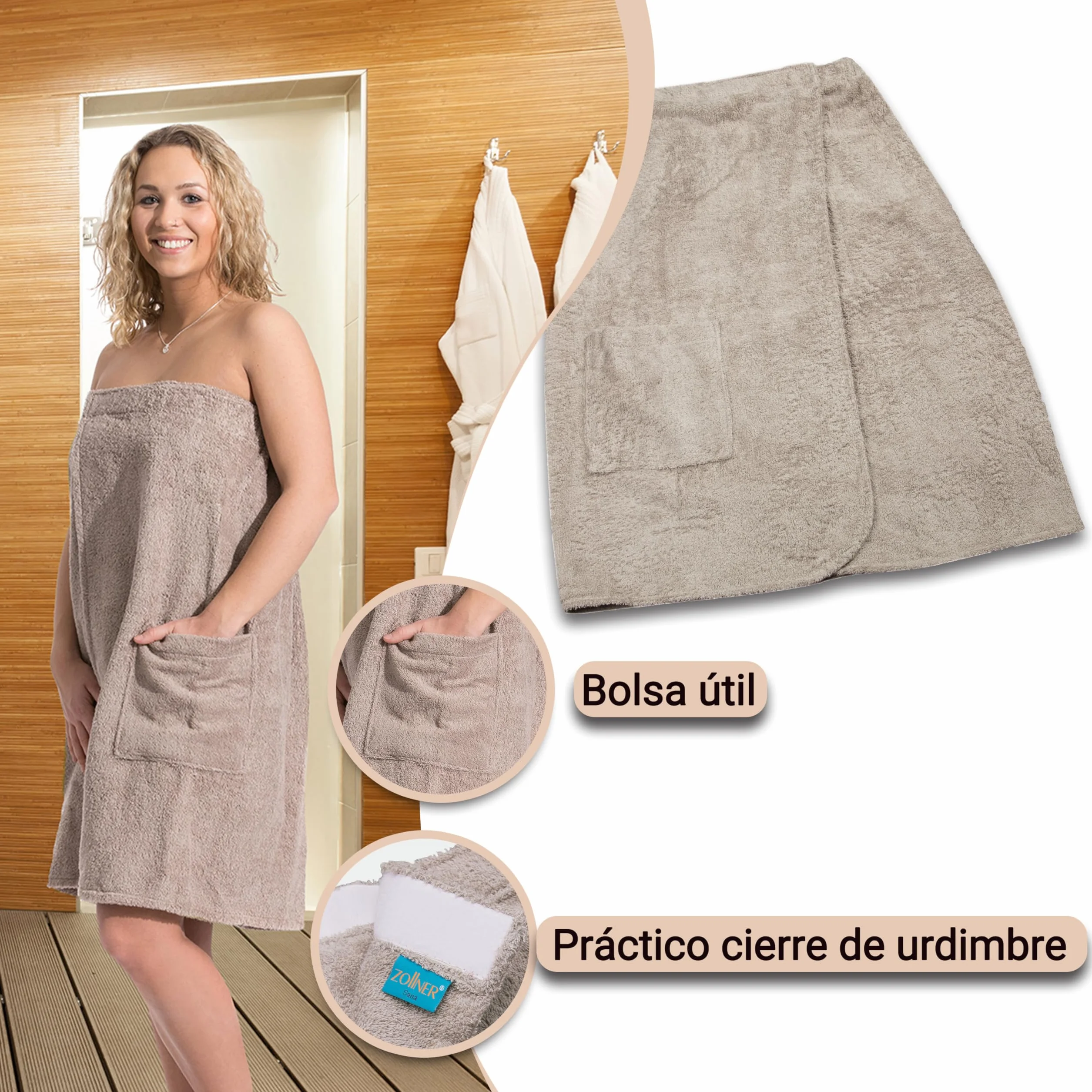 ZOLLNER Falda escocesa para sauna hombre algodón cintura elástica fermeture à scratch Oeko Tex®