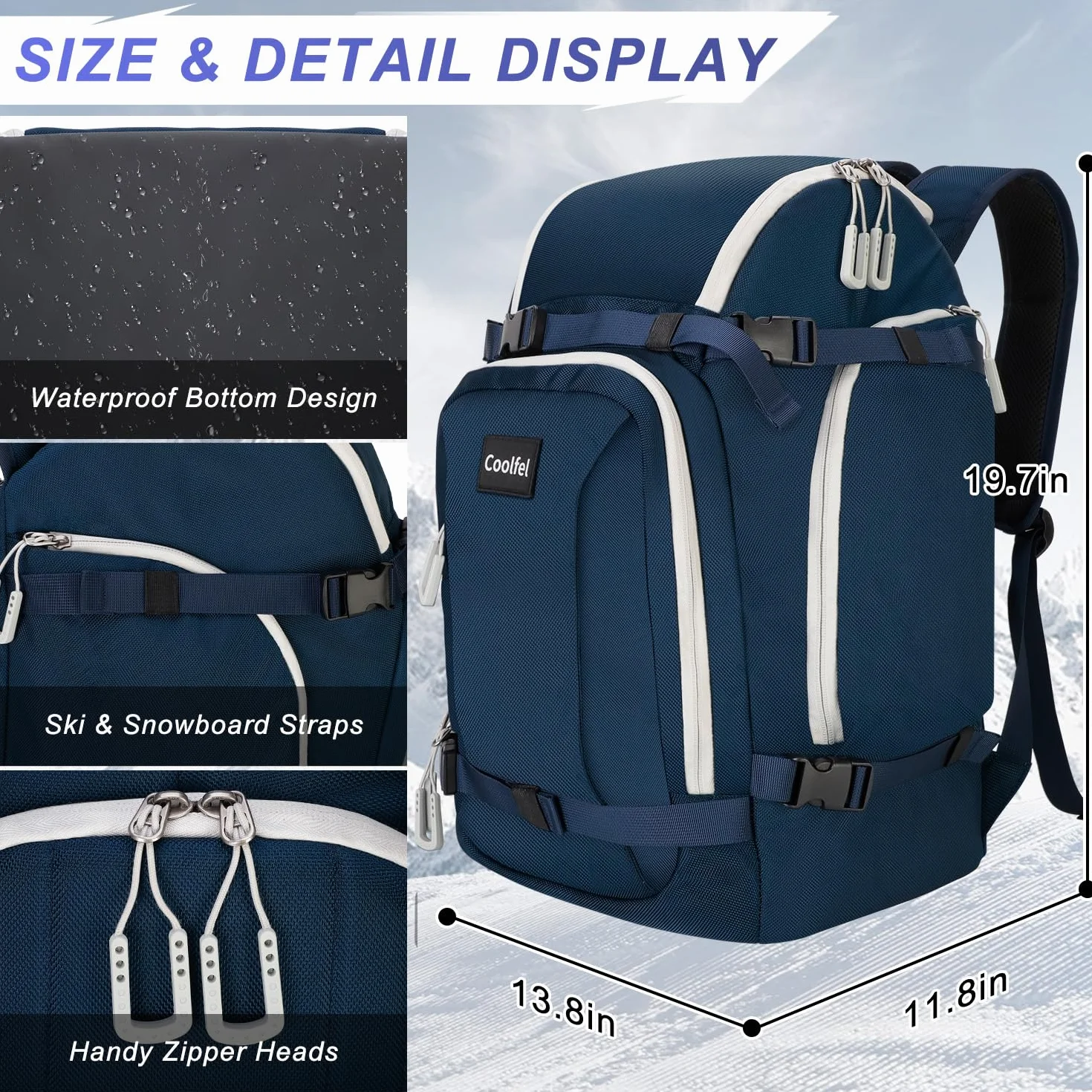 Mochila para Botas de Esquí 50L Impermeable Ligera con Compartimento para Casco