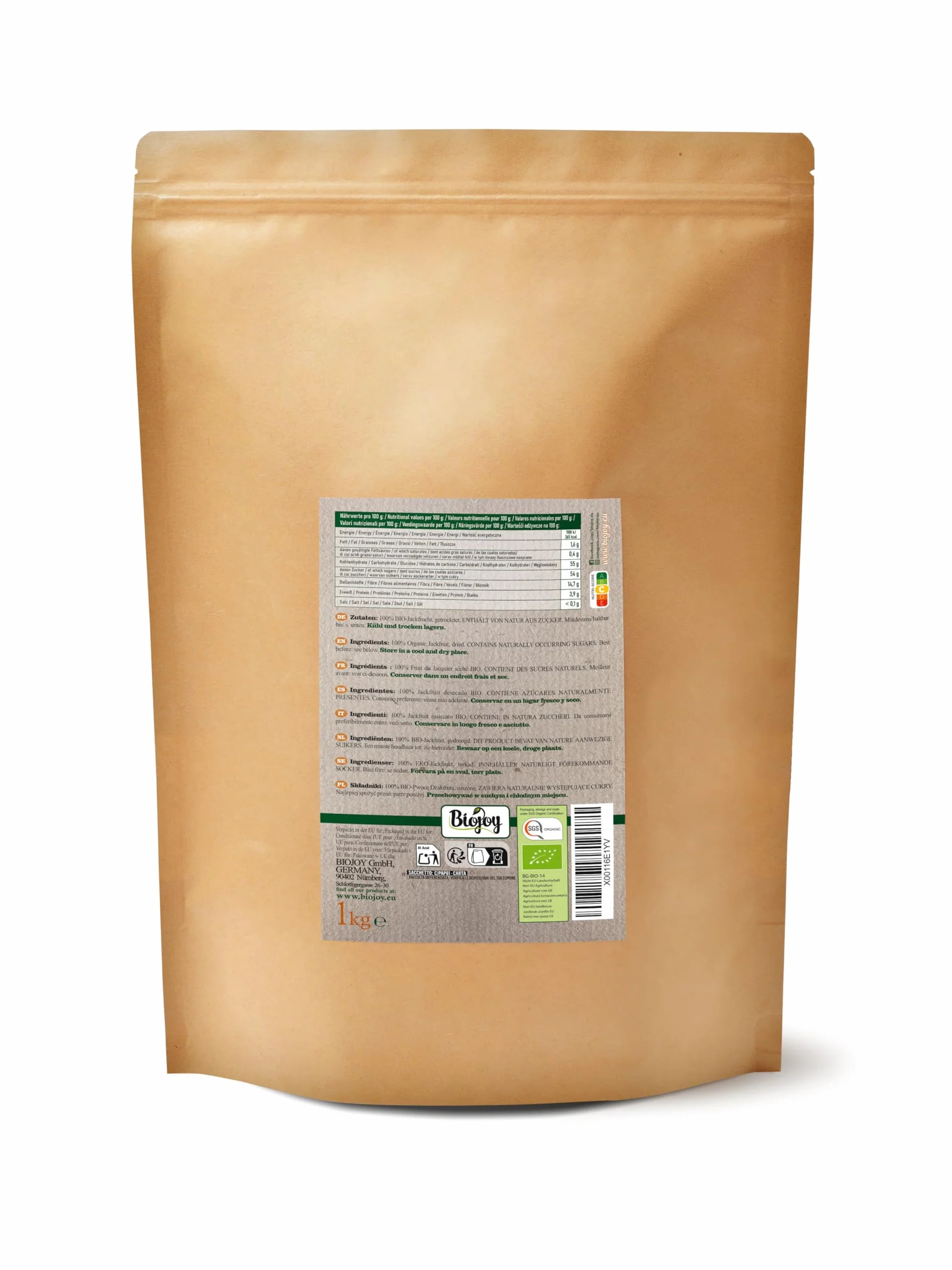 Biojoy Jackfruit deshidratado Ecológico 1 kg sin azúcar añadido