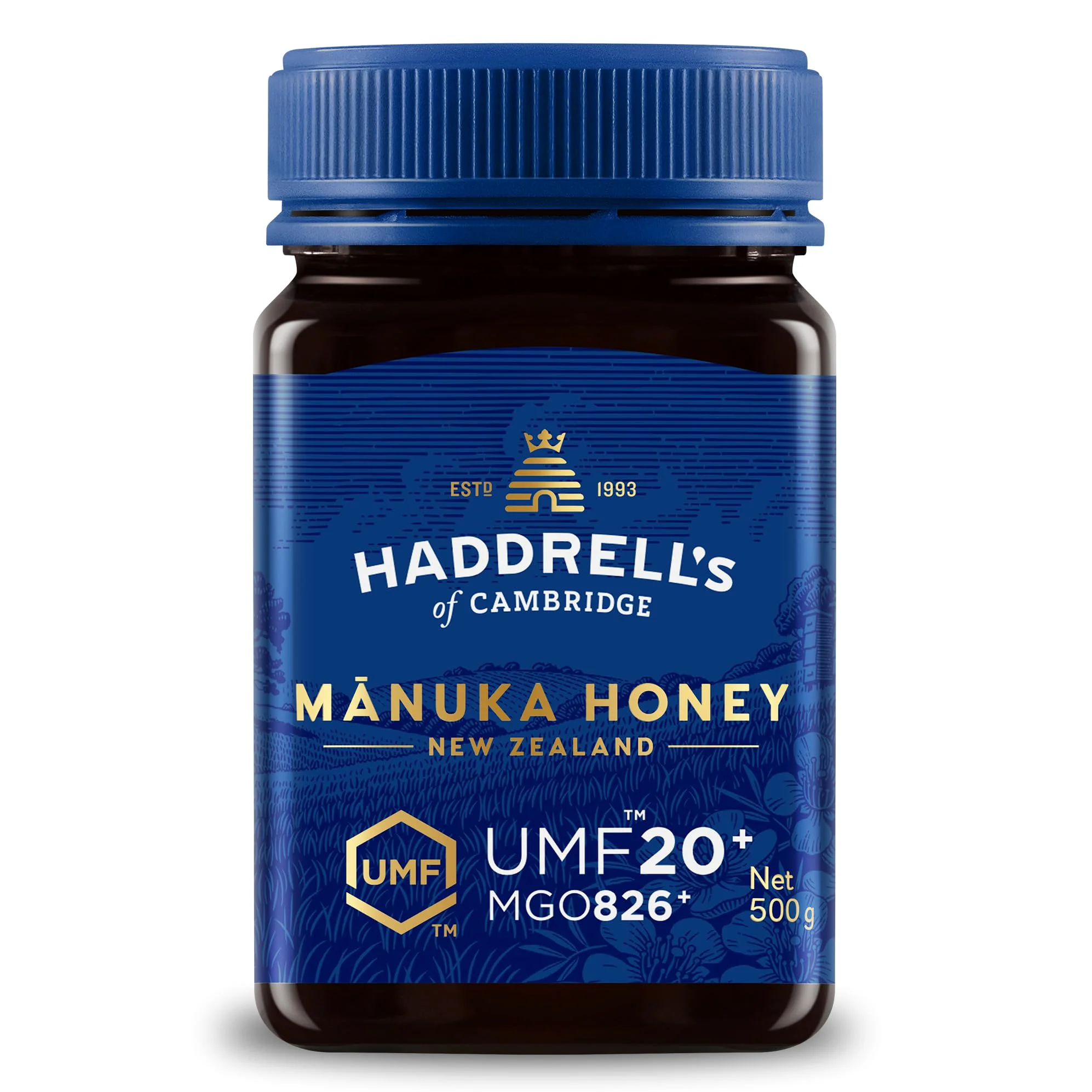 Haddrells of Cambridge Miel de Manuka MGO 800+ (UMF 20+) 500g - Miel certificada de Nueva Zelanda - Rica en metilglioxal - Sostenible, cruda y con un alto contenido en MGO