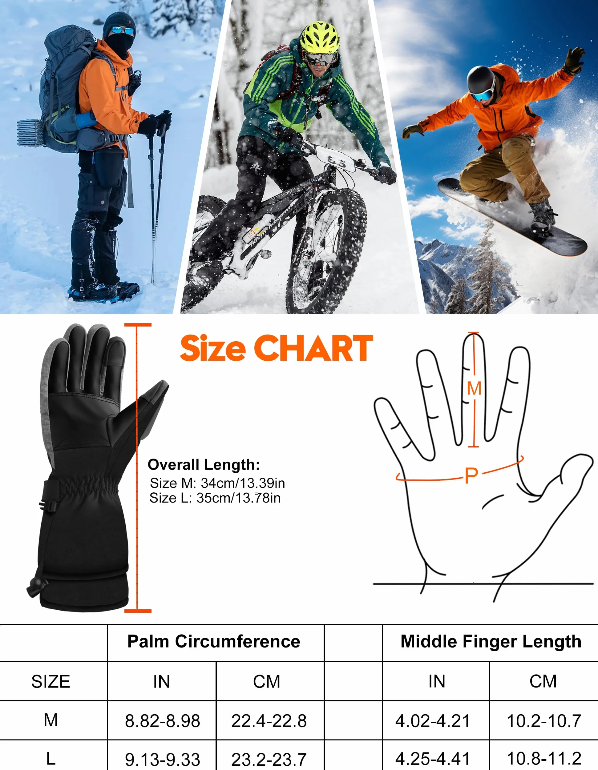 SVPRO Guantes calefactados recargables 5V 6000mAh impermeables resistentes al viento para esquí caza motociclismo