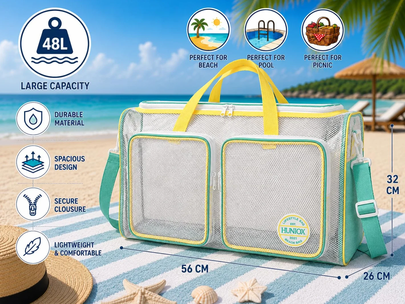 Bolsa Playa XXL Familiar con Cremallera Beach Bag Grande