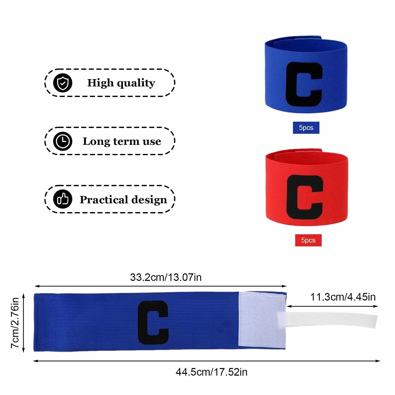 Brazalete Capitán de Fútbol Ajustable con Cordón, Parche Autoadhesivo, Rojo/Azul C, 10 Piezas