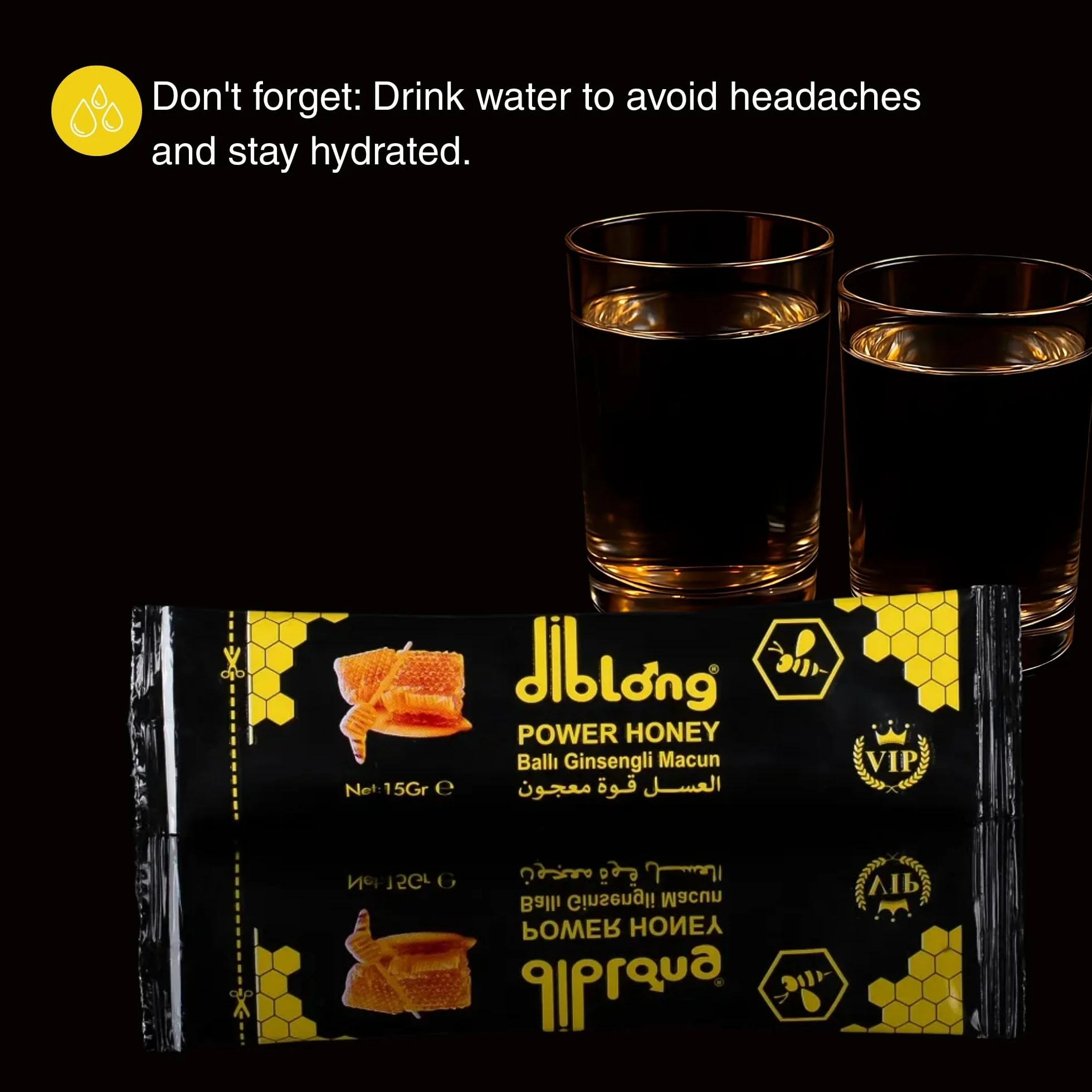 Diblong Miel Hombre Sachets Pack of 6 x 15g – Wildflower Honey Blend with Maca, Ginseng & Royal Jelly – Individual Portion Honey Pack – Made in Turkey