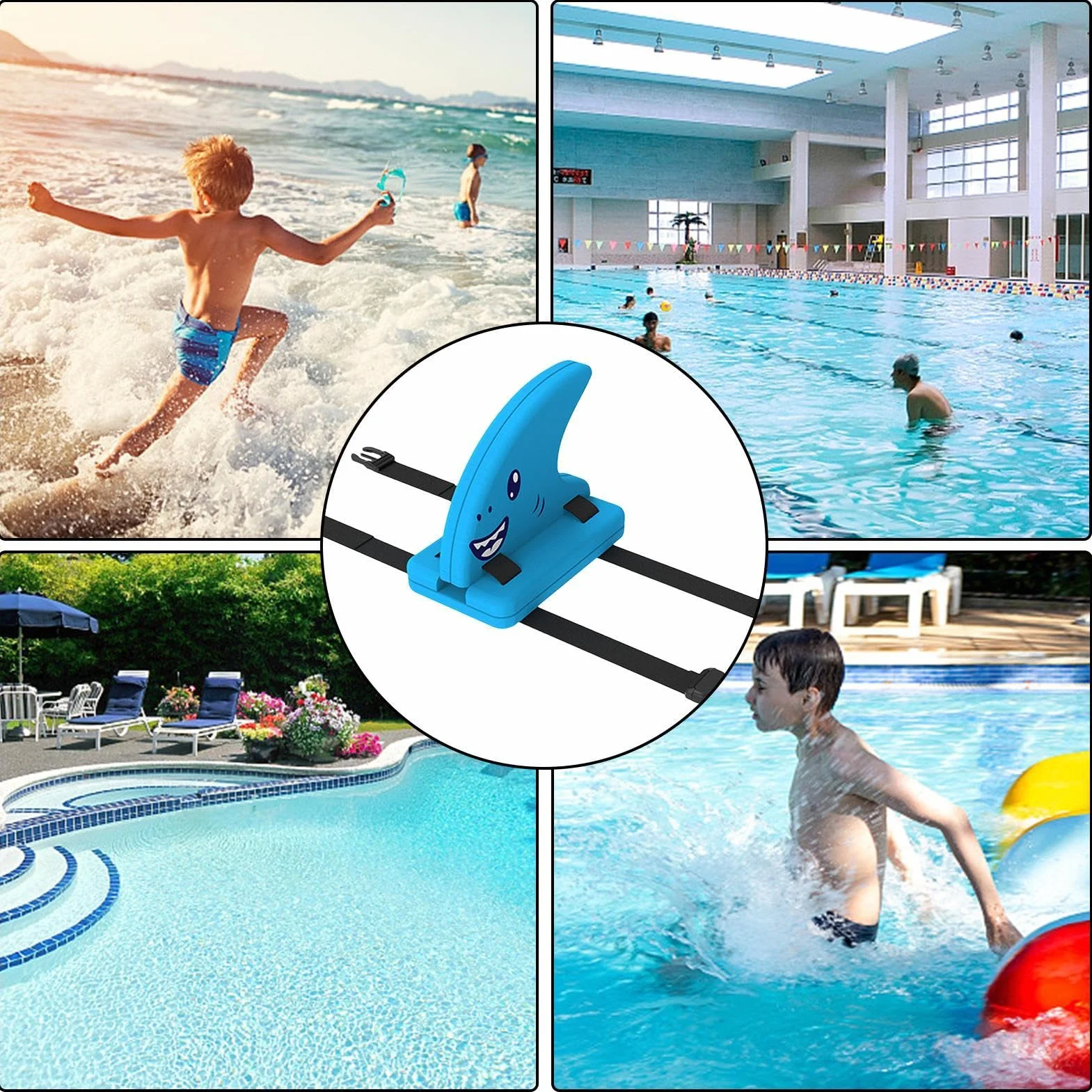 Flotador Aleta Tiburón Niños Ayuda Natación Piscina Entrenador Seguridad Cinturón Ajustable