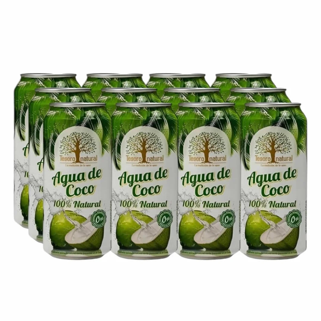 Tesoro Natural Agua de Coco 100% Natural, Pack de 12 Latas, 500 ml