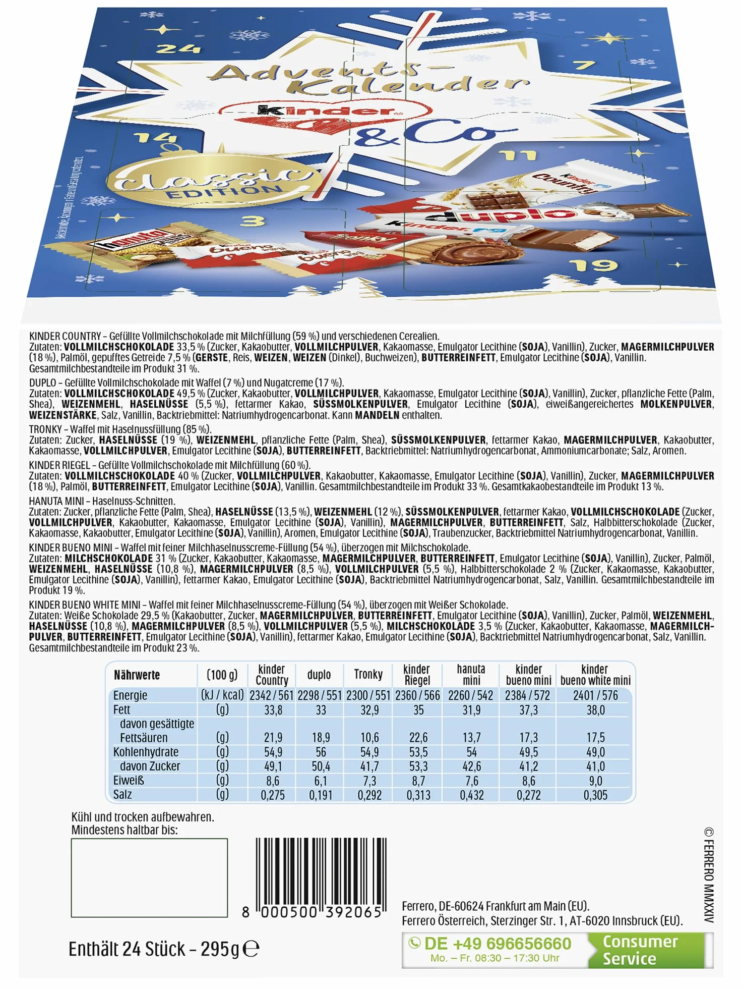 Ferrero Calendario de Adviento con Chocolate 295 g