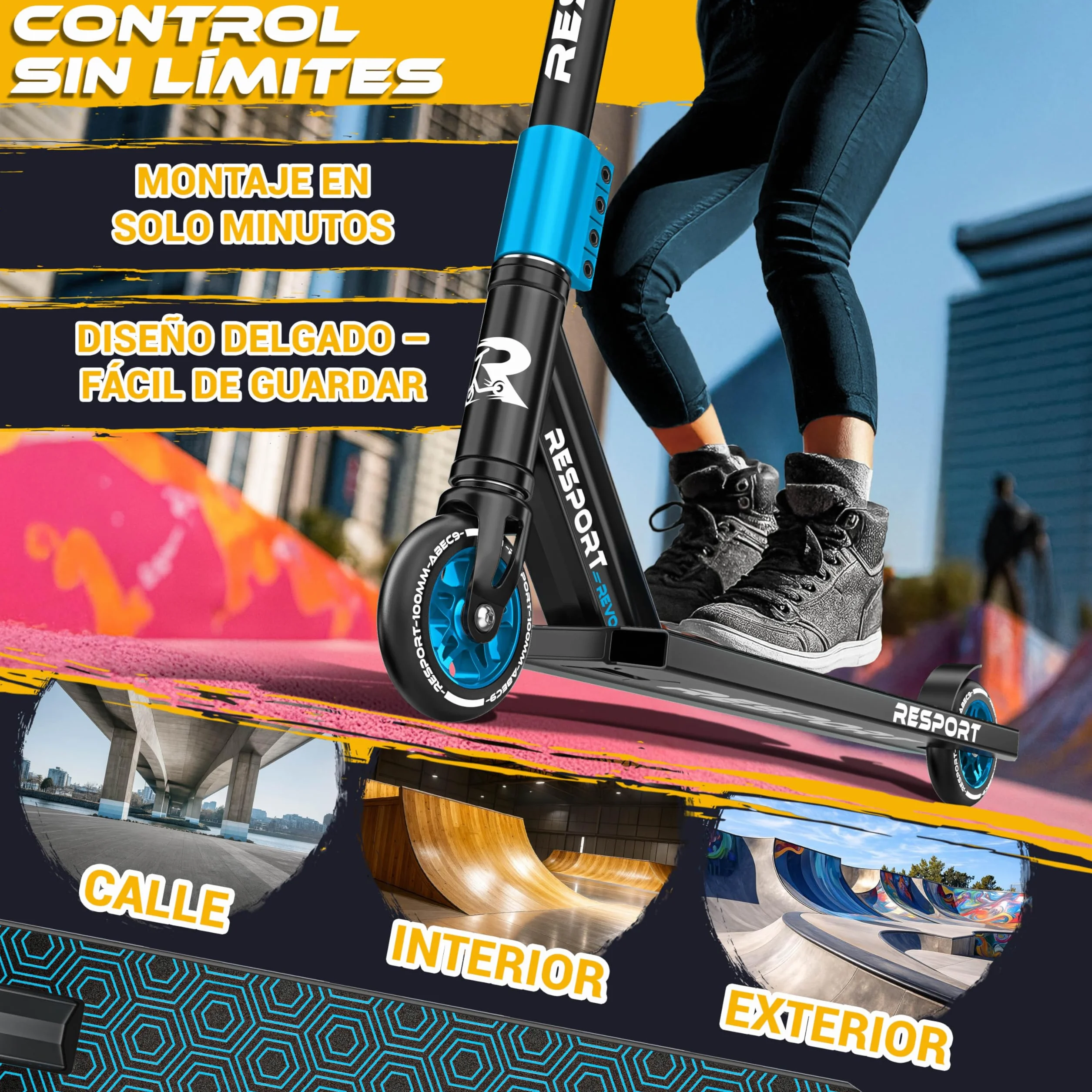 RE:SPORT Patinete de acrobacias Revo 100 mm ABEC 9 para niños y adultos