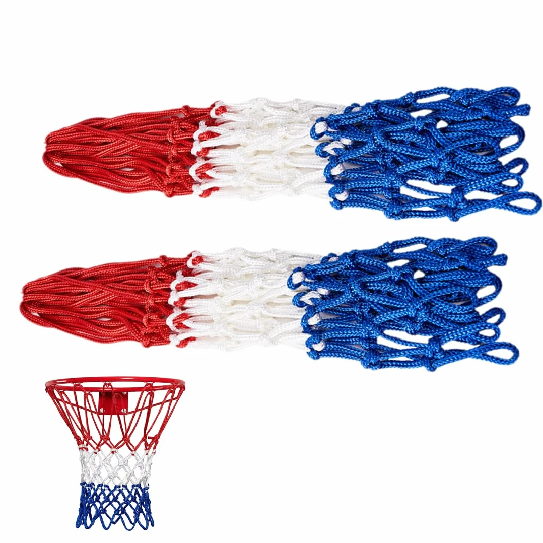 Red de Baloncesto de Poliéster Resistente al Clima, 2 Piezas, Reemplazo para Interior y Exterior, 12 Bucles Tricolor
