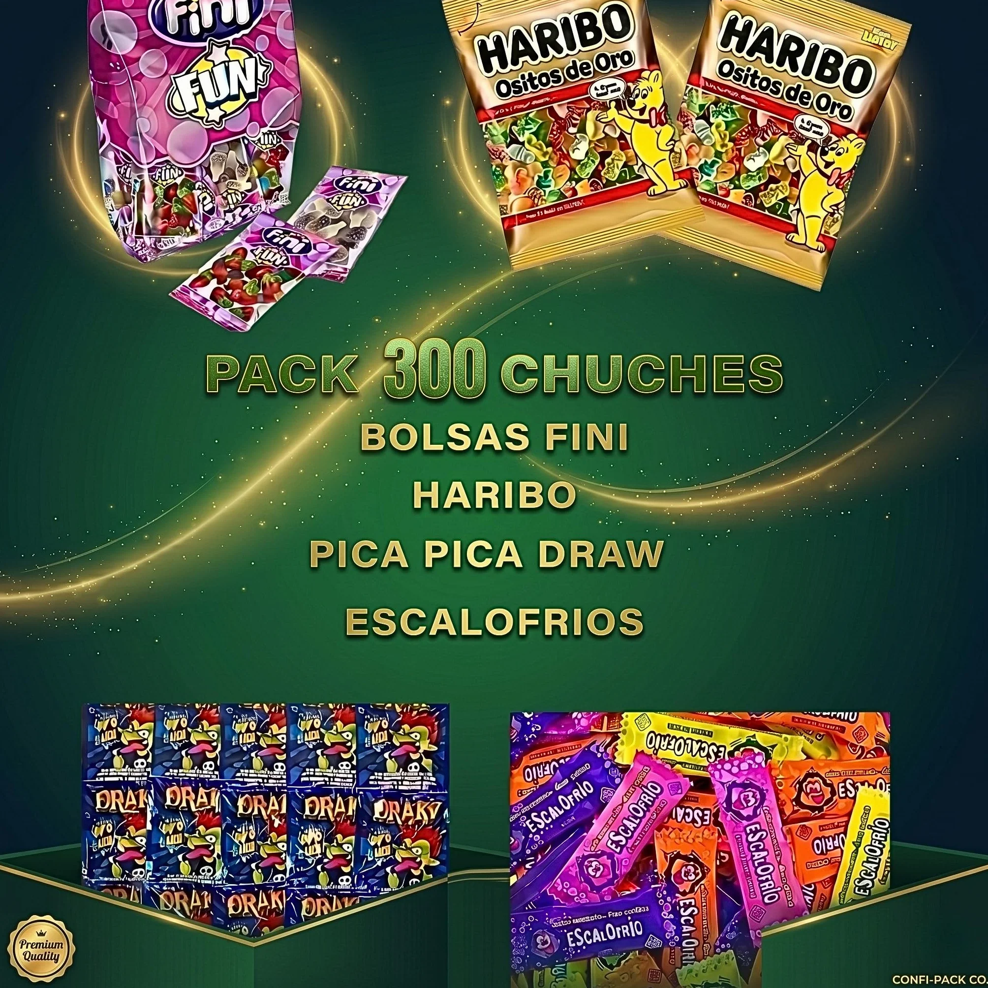 Donda's House® Caja de chuches 300 Ud. Caramelos y Golosinas. Gominolas Para Cumpleaños, Chuches para Piñatas, Todo el surtido envuelto individualmente. (Grande 300)