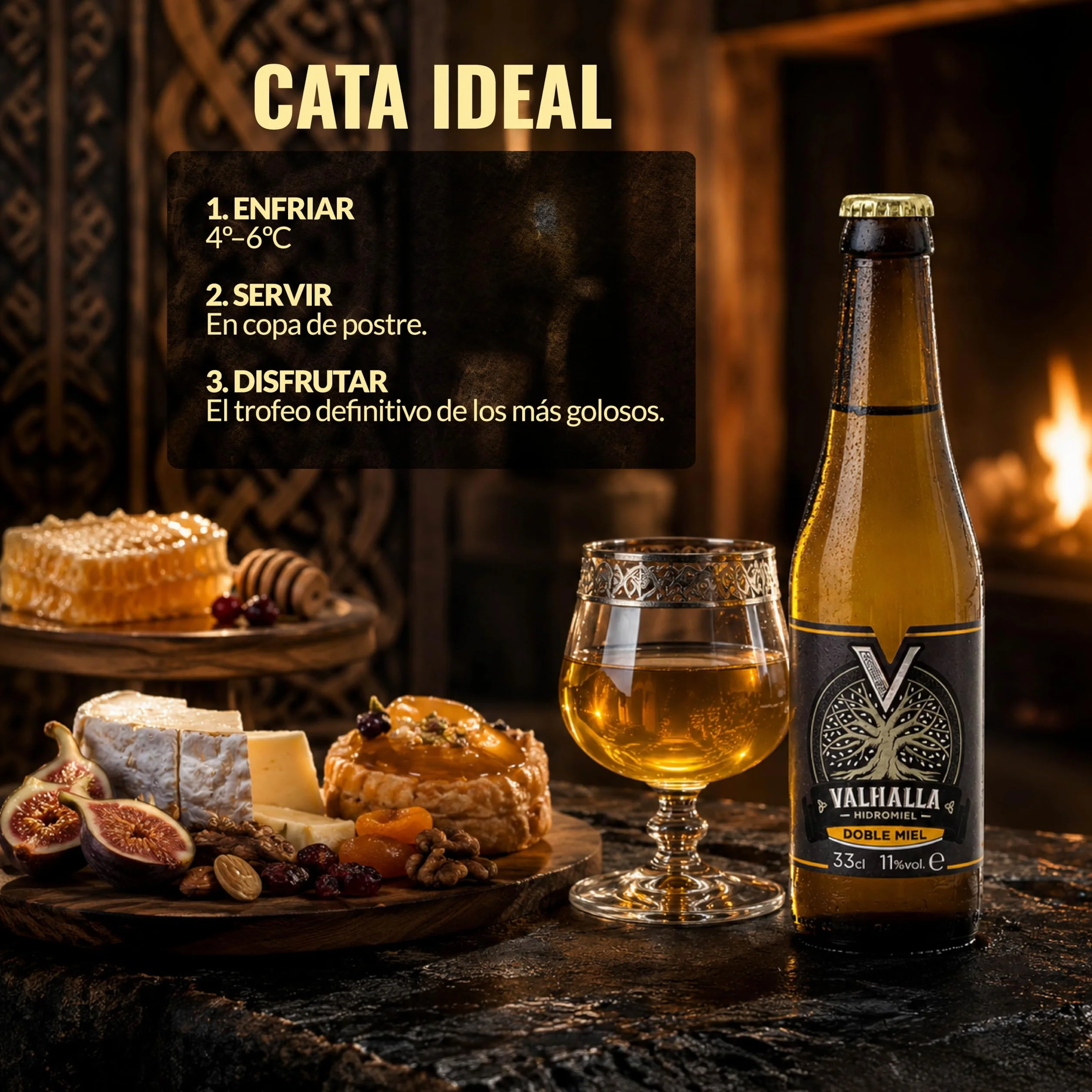 Valhalla Hidromiel Doble Miel | Cerveza Artesanal Estilo Show Mead Dulce | Bebida Natural con Aroma de Higos Pasas y Flores | Caja 12 Botellines 33cl | Sin Gluten ni Sulfitos | 11% Grados Alcohol