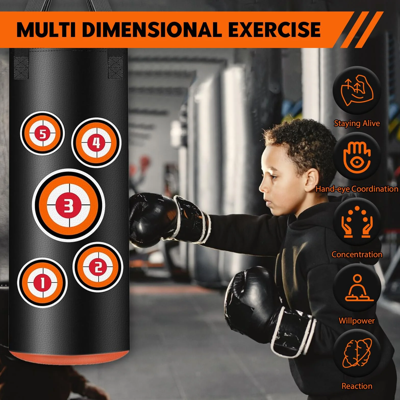 Saco de Boxeo Colgante para Niños 60cm Sin Relleno Piel de Microfibra con Guantes Cadenas Ganchos