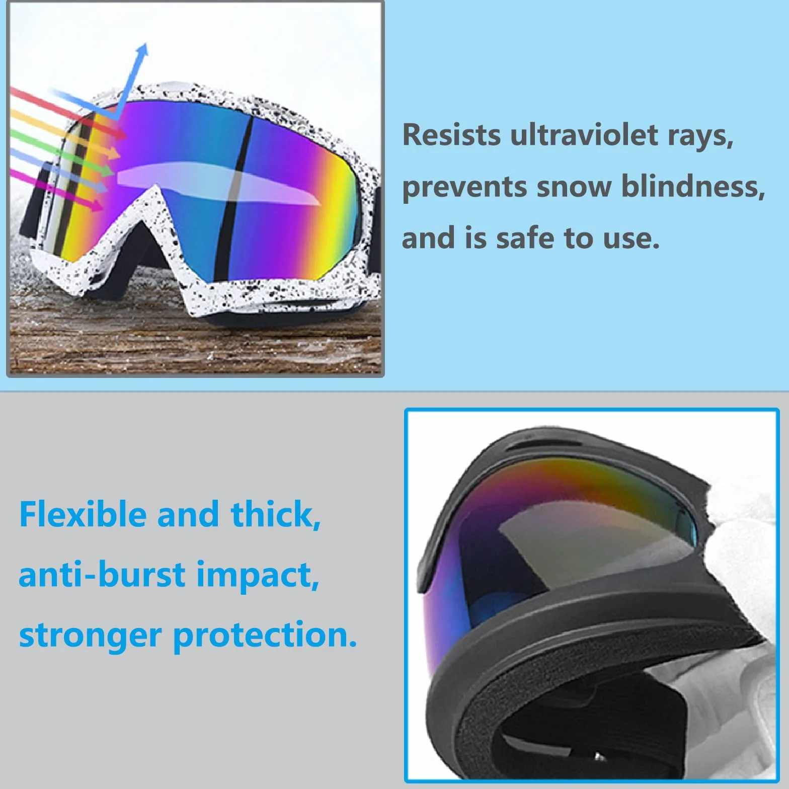 Gafas Snowboard Espejo, Gafas Esqui Mujer Hombre, Protección UV Antivaho Rellenas Espuma Deportes Aire Libre