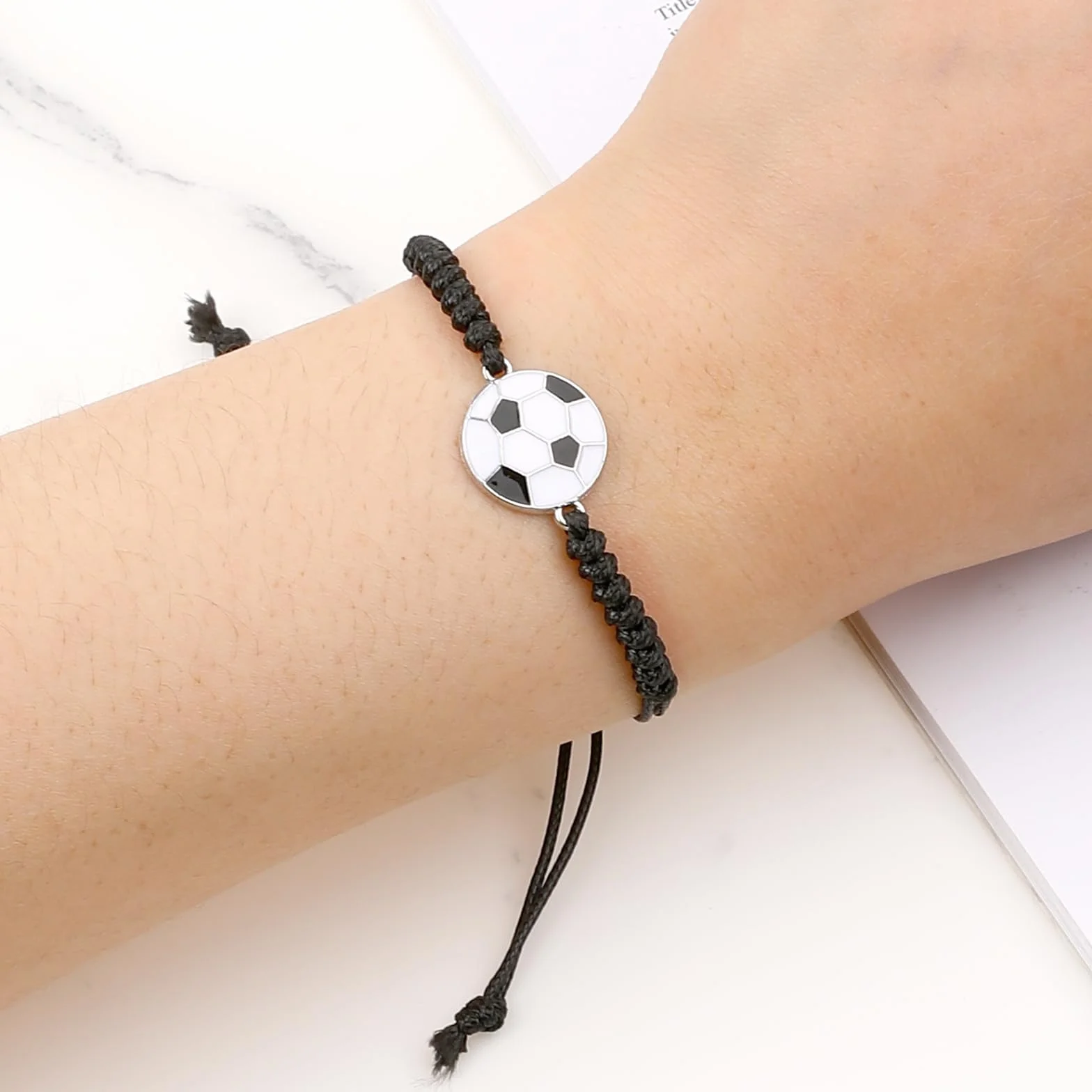 Pulseras de la amistad ajustables para niños, pulsera de fútbol tejida, nailon metal, 16-24 cm