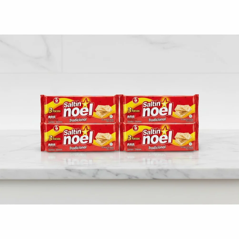 Pack de 4 Paquetes de Galletas Crackers (3 Tacos por Paquete, Total 1540g) - Galletas Saladas Crujientes - Saltín Noel - Ideales para Desayunos y Aperitivos - NEXU