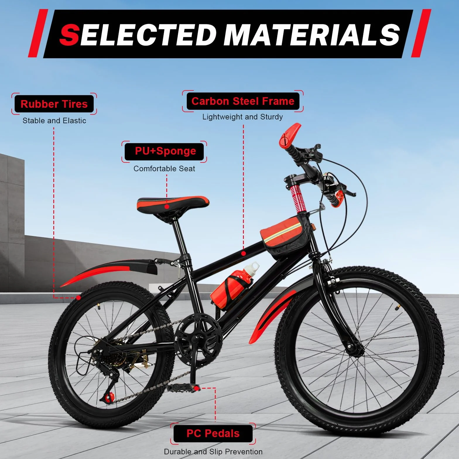 Bicicleta de montaña 20 pulgadas 7 velocidades frenos de disco marco de acero para niños 8-13 años
